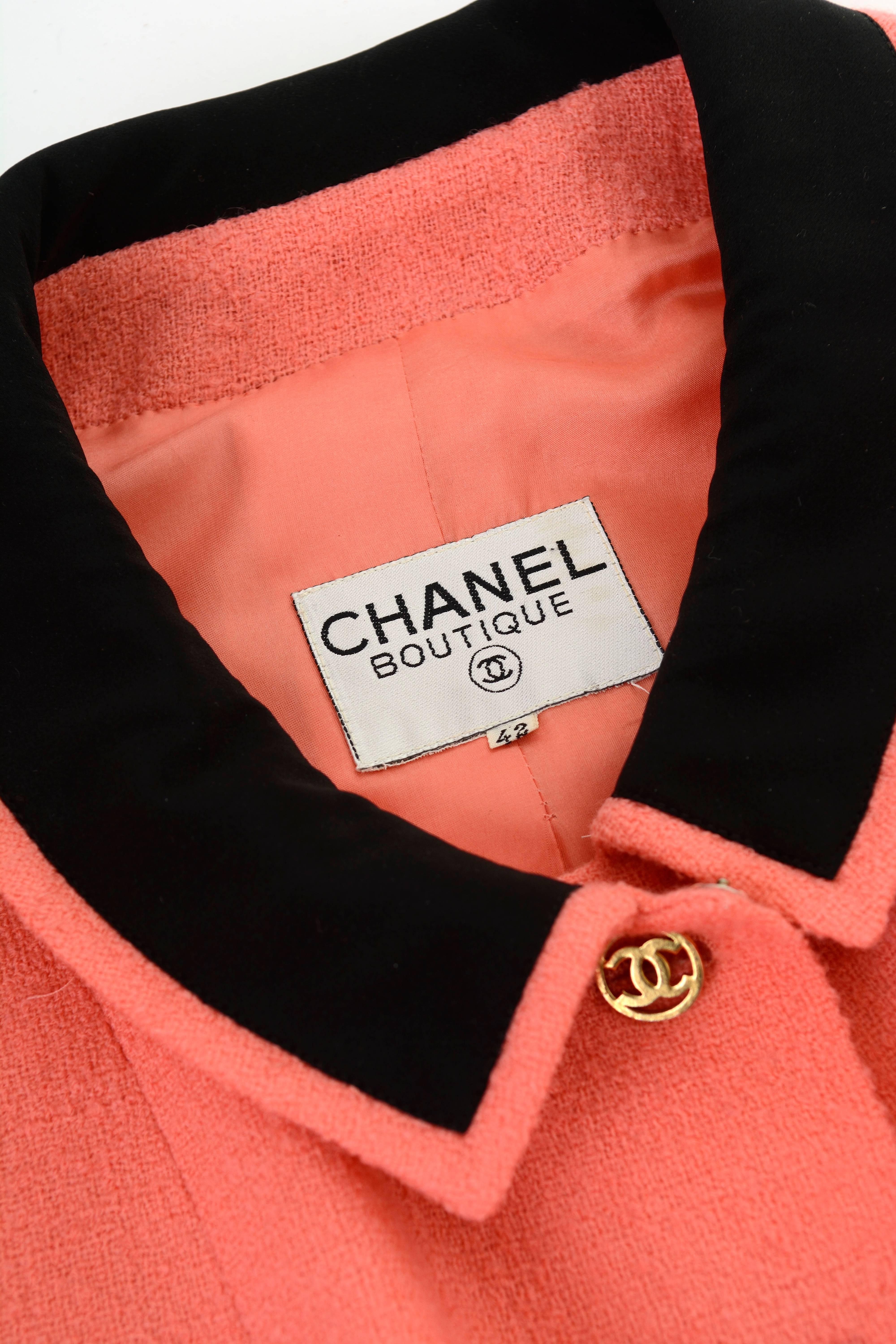 1990s CHANEL Coral Pink Boucle Suit Dress 4