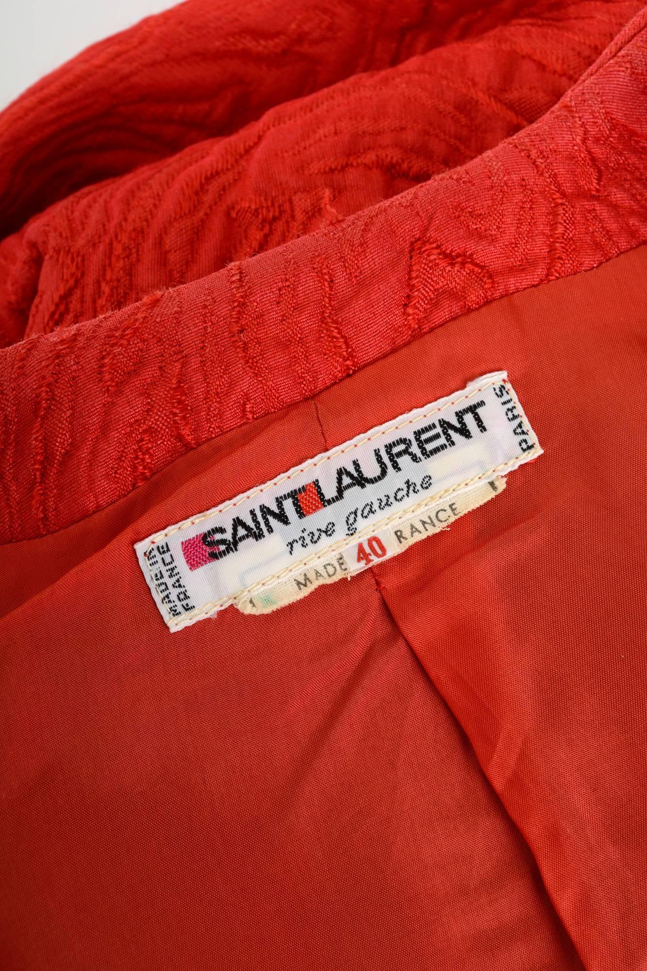  1980s Saint Laurent Rive Gauche Red Puffed Sleeve Bolero Jacket For Sale 1