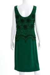 1950s Italian Couture Green Embroidered Silk Crepe Bombshell Cocktail Dress