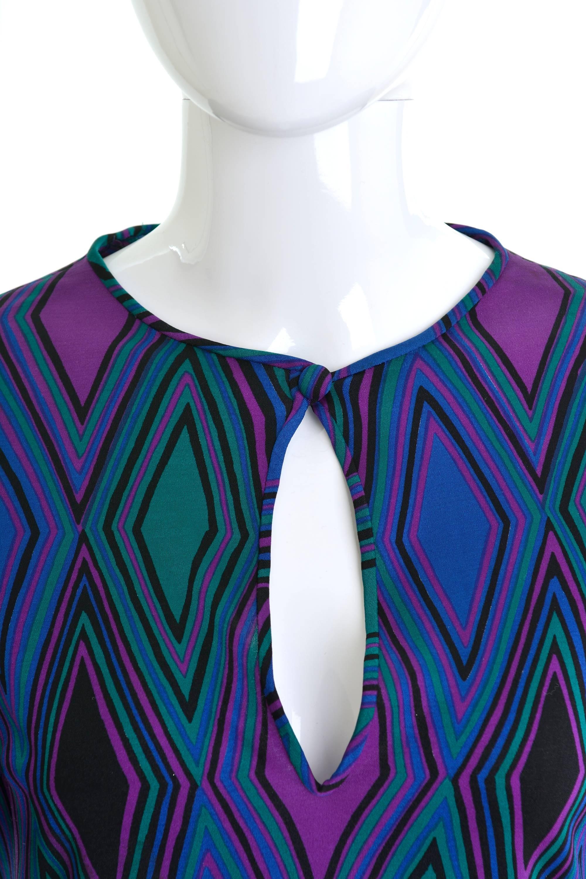 Purple 1970s KEN SCOTT Abstract Geometric Print Jersey Dress