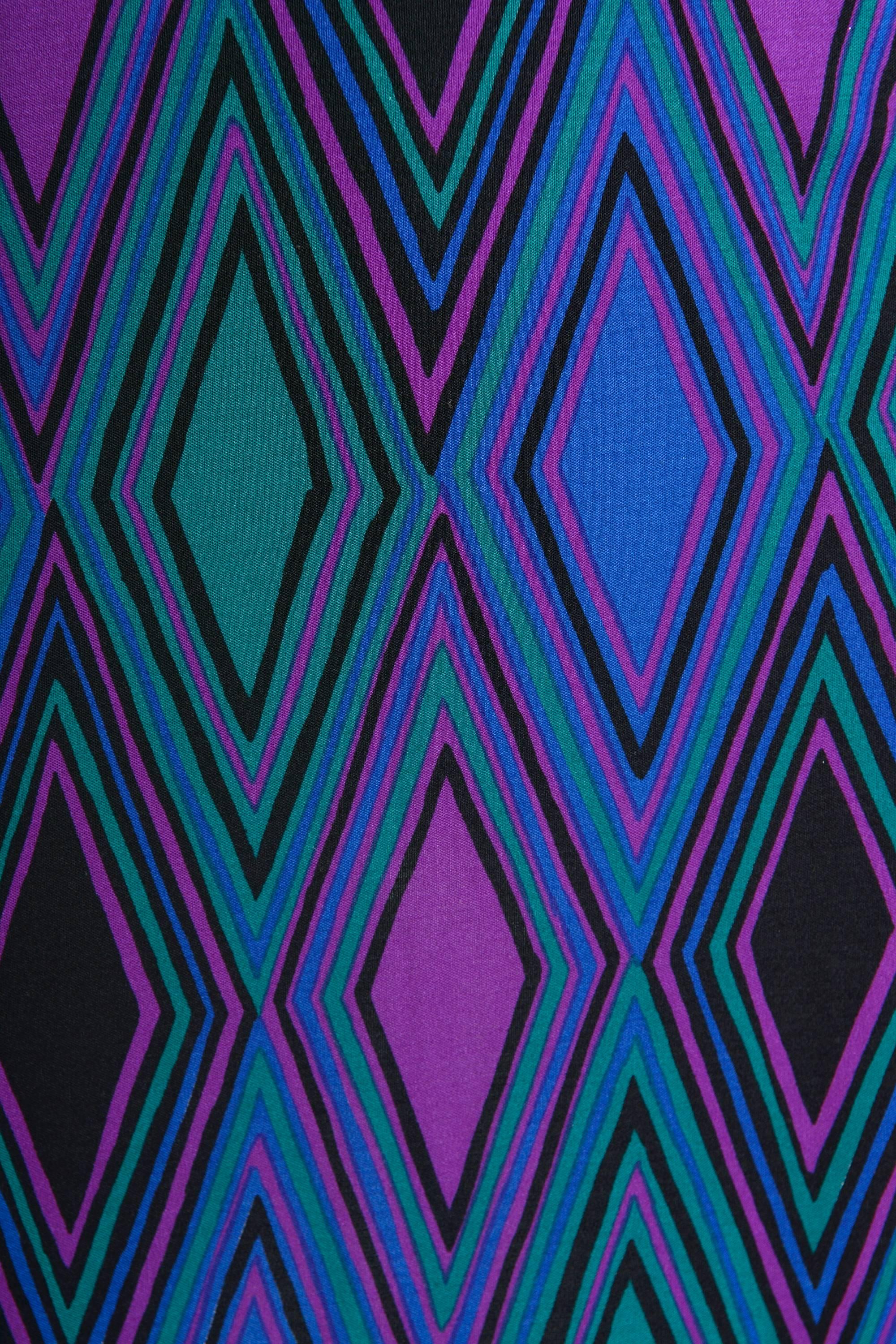 1970s KEN SCOTT Abstract Geometric Print Jersey Dress 1