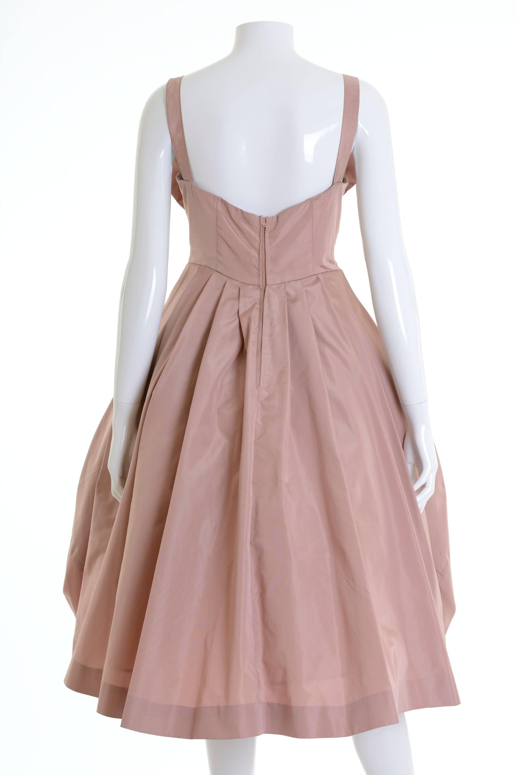 Brown 1950s Italian Couture Powder Pink Taffeta Cocktail Dress