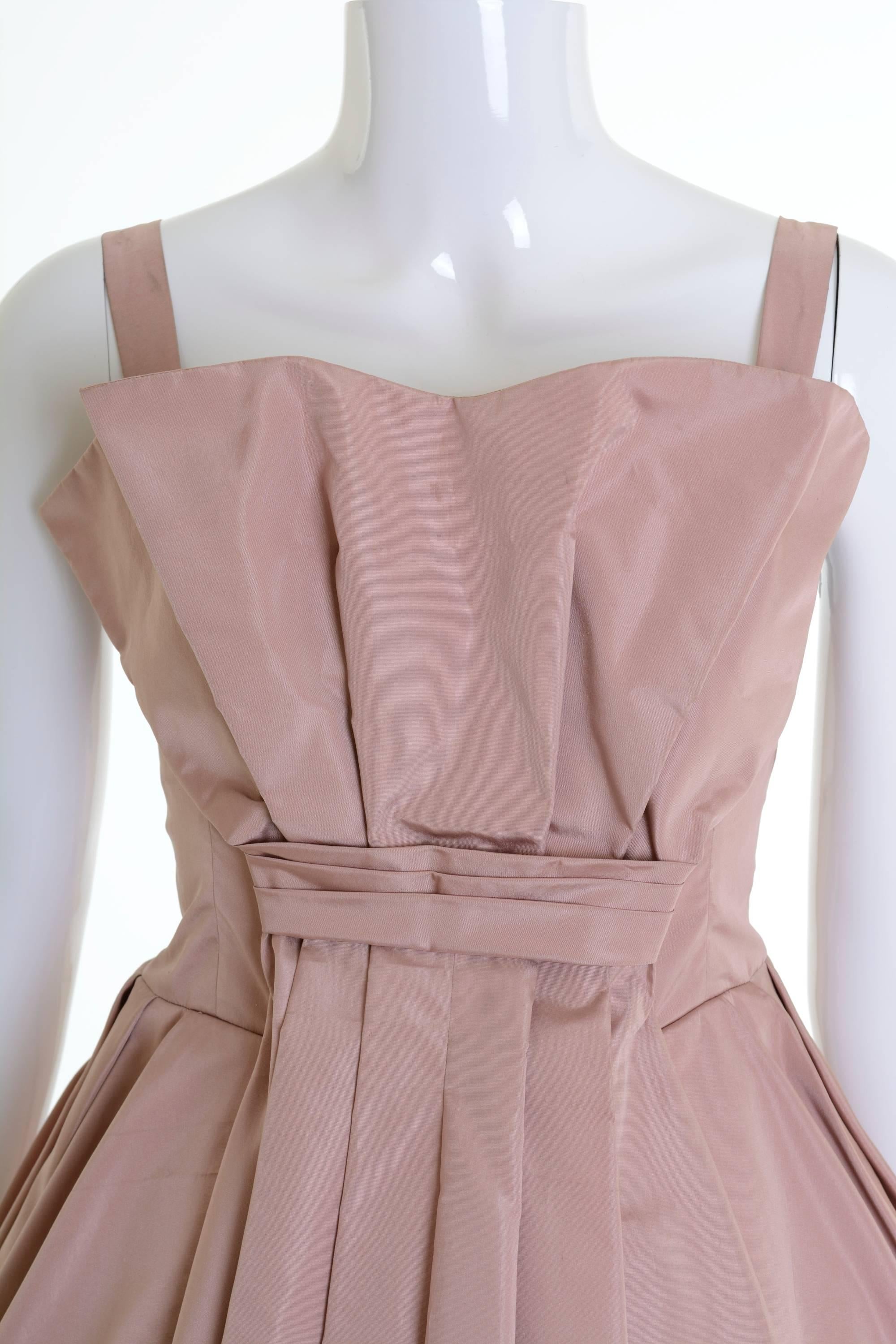 1950s Italian Couture Powder Pink Taffeta Cocktail Dress In Good Condition In Milan, Italy