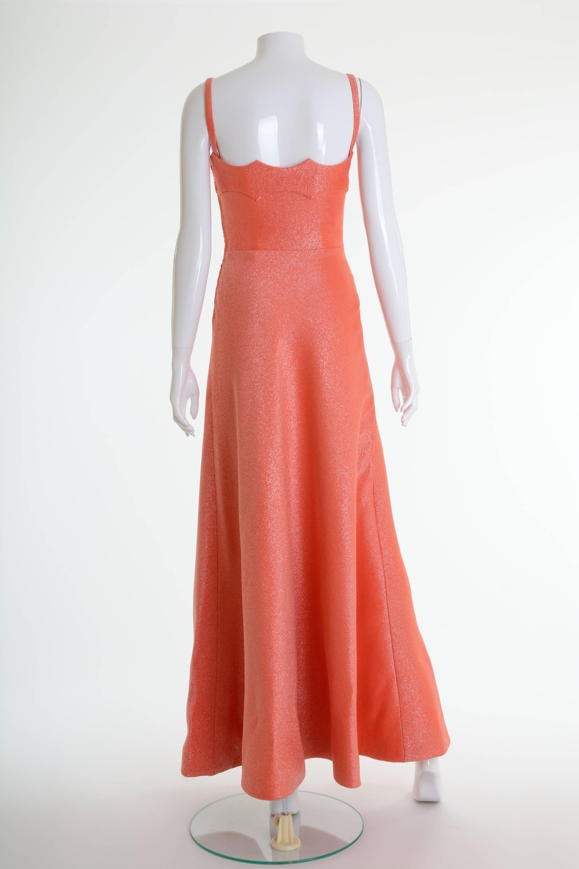 1960s CURIEL Italian Couture Orange Lurex Long Evening Dress In Good Condition For Sale In Milan, Italy