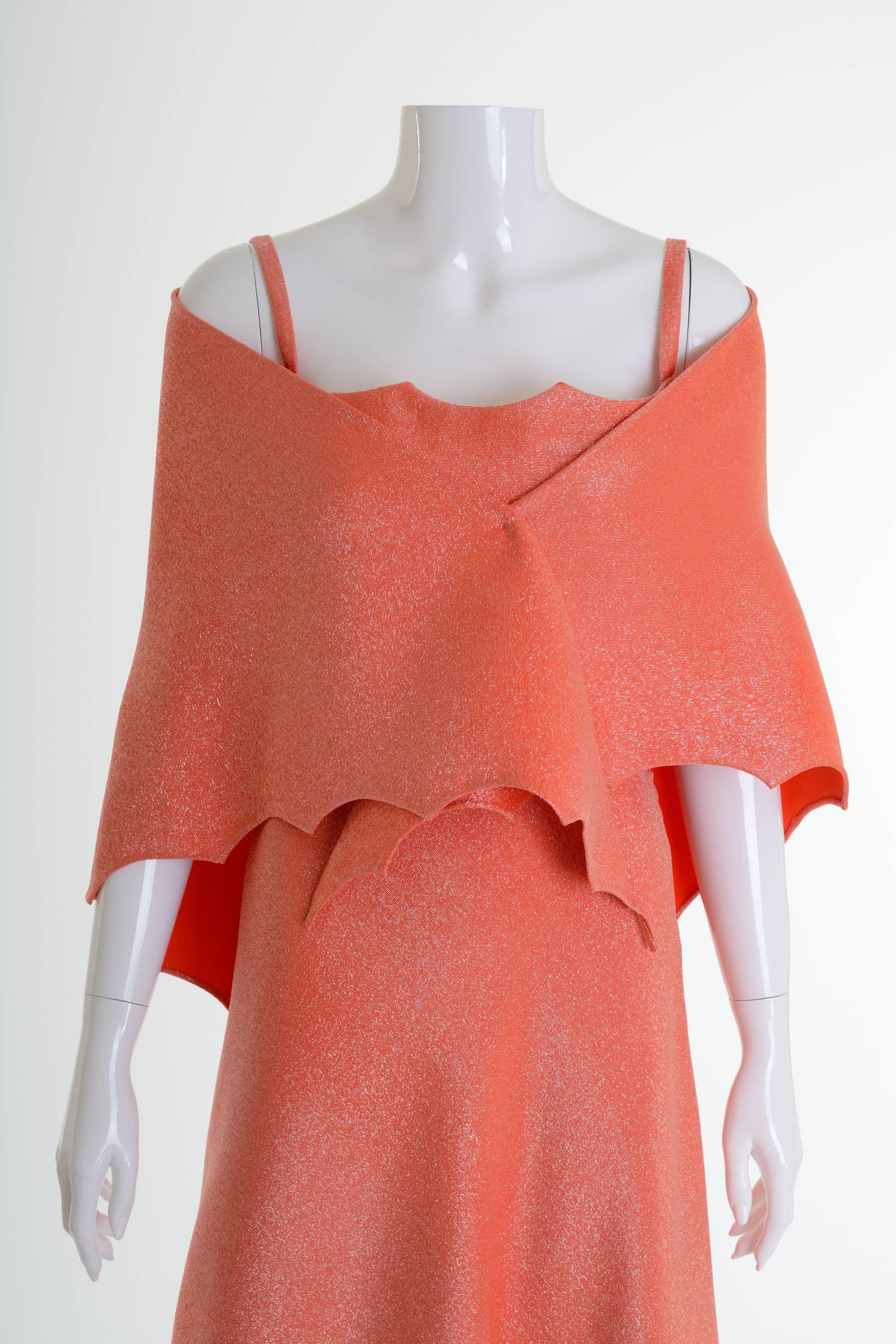 1960s CURIEL Italian Couture Orange Lurex Long Evening Dress For Sale 1
