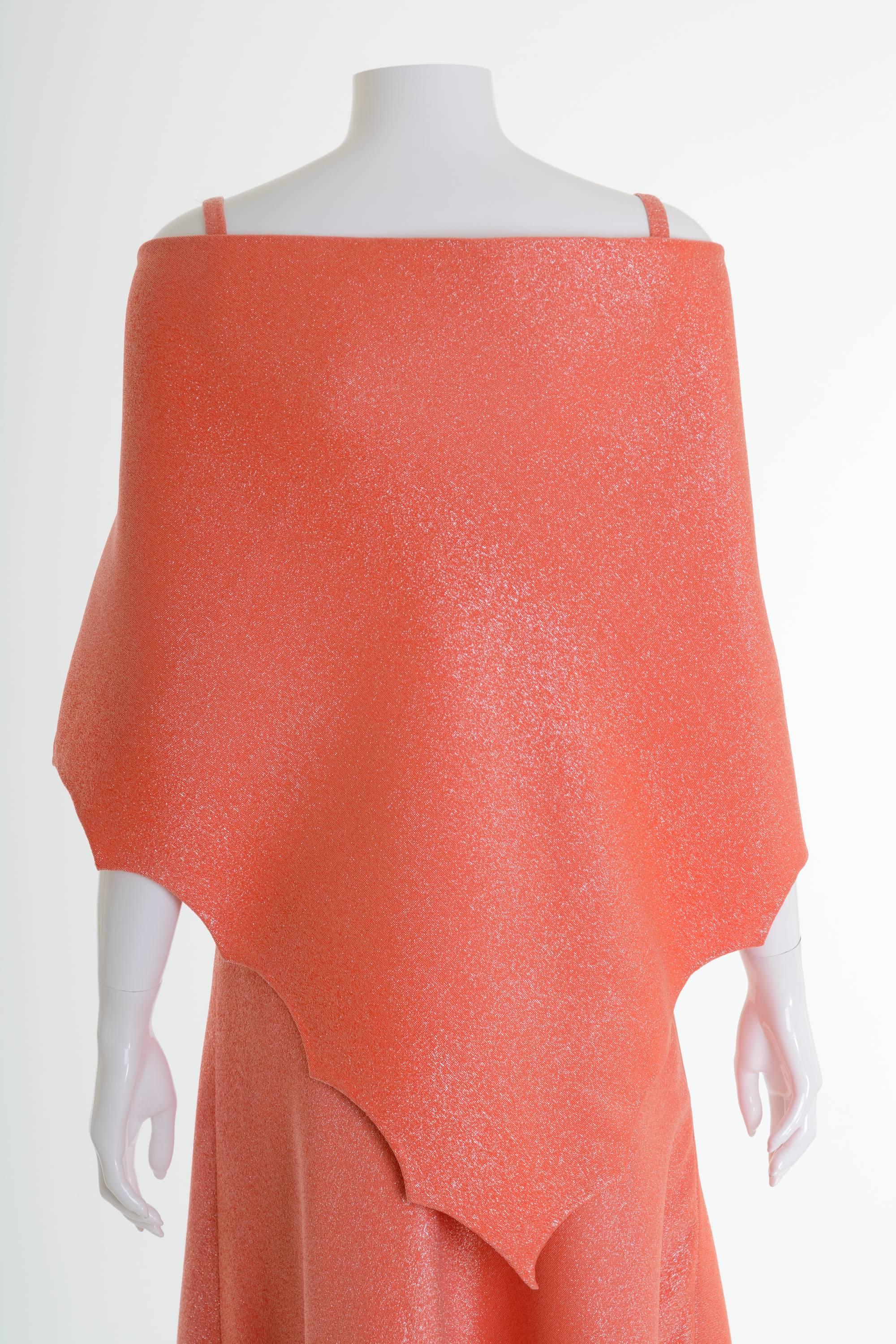1960s CURIEL Italian Couture Orange Lurex Long Evening Dress For Sale 2