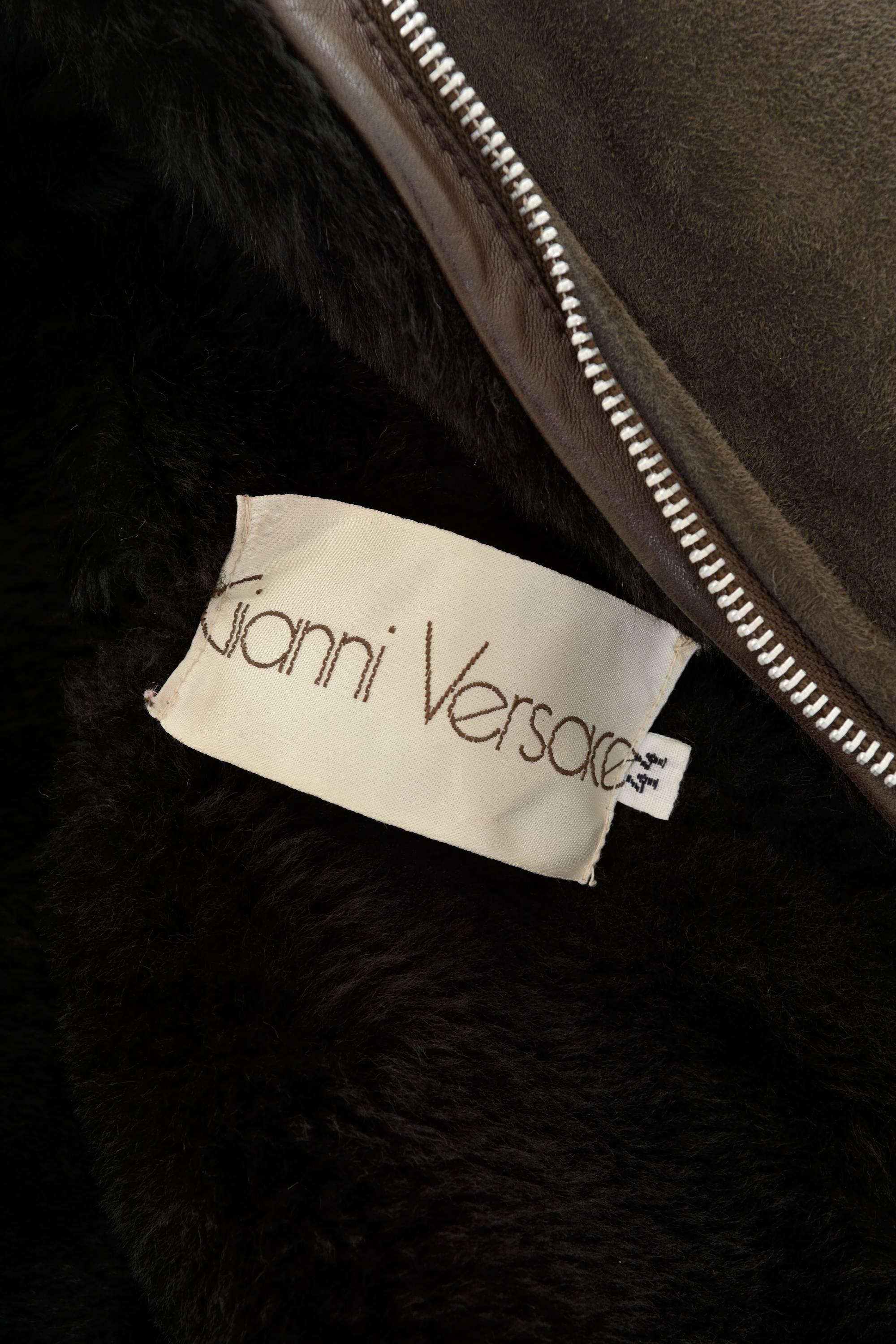 1980s GIANNI VERSACE Brown Sheepskin Leather Jacket For Sale 2