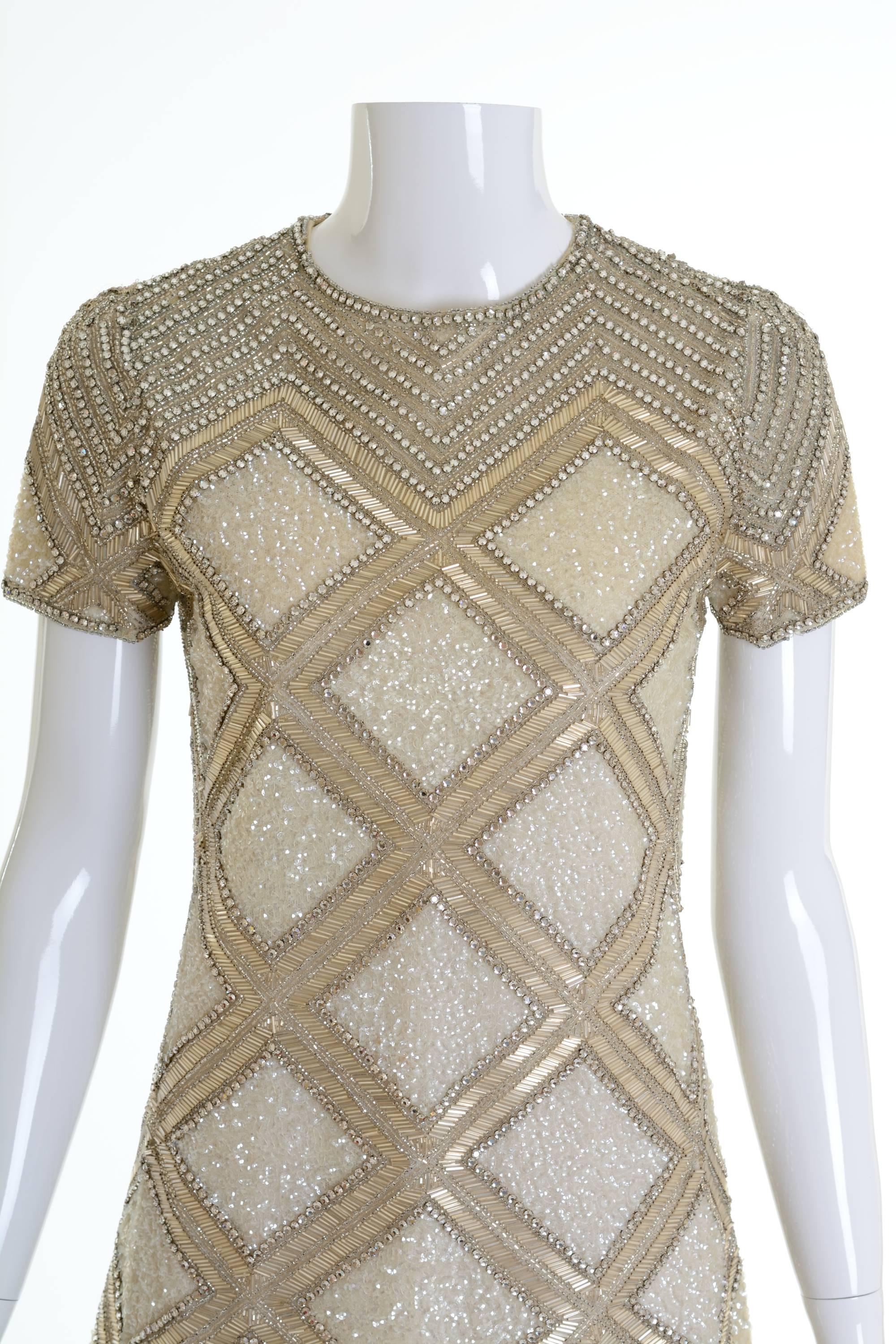 Brown 1960s MILA SCHÖN Italian Couture Silver Sequins Cocktail Mod Mini Dress  For Sale