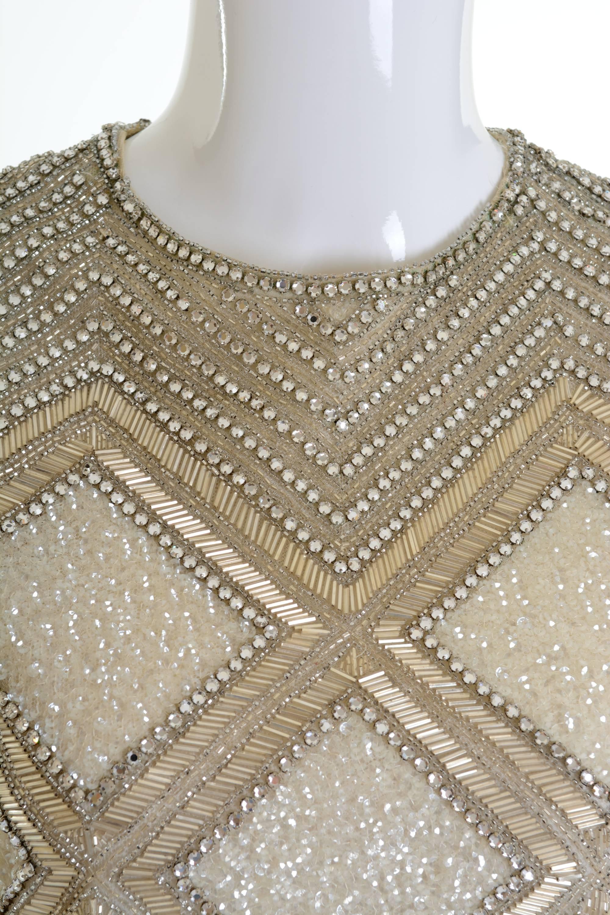 1960s MILA SCHÖN Italian Couture Silver Sequins Cocktail Mod Mini Dress  In Good Condition For Sale In Milan, Italy