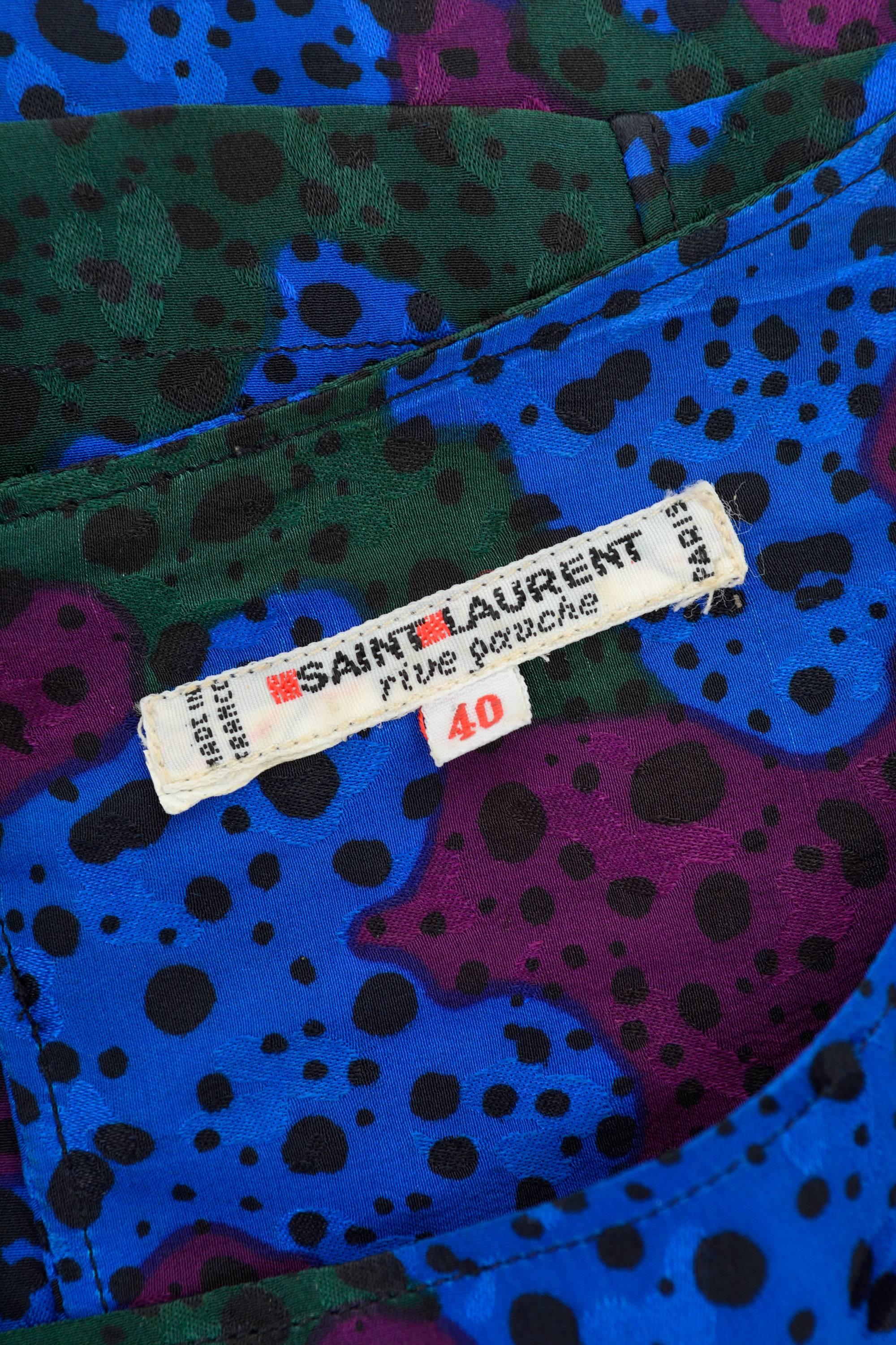 Women's 1980s SAINT LAURENT Rive Gauche Spotted Silk Blouse Shirt