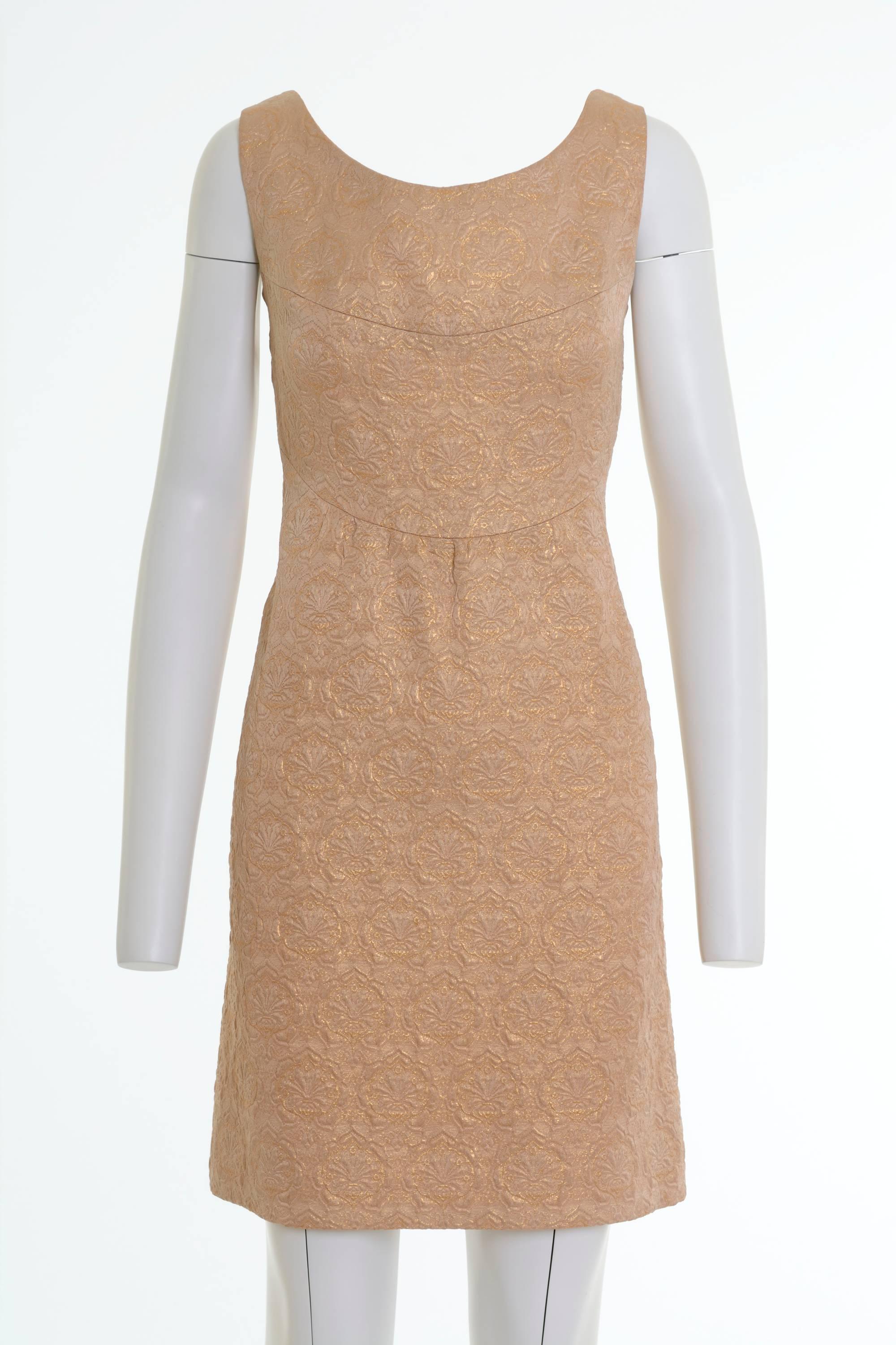 Brown 1960s Golden Lurex Brocade Mod Suit Cocktail Dress For Sale