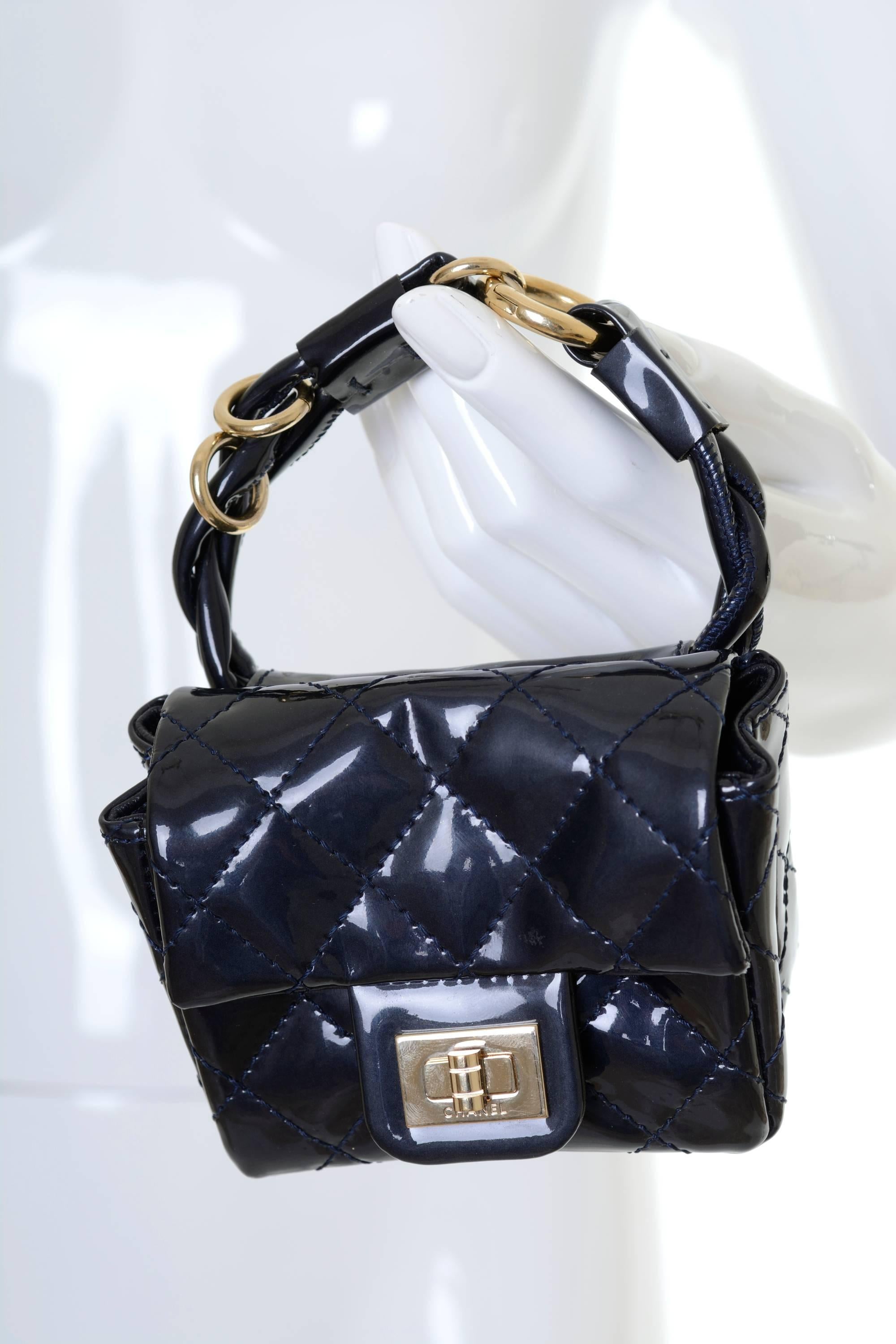 CHANEL Black Patent Leather Quilted Reissue Mini Belt Bag 4