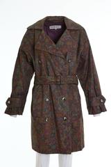 1980s YVES SAINT LAURENT Purple and Green Floral Print Trench Coat