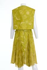 1950s Italian Couture Floral Print Cocktail Suit Pleateds Bolero Suit Dress