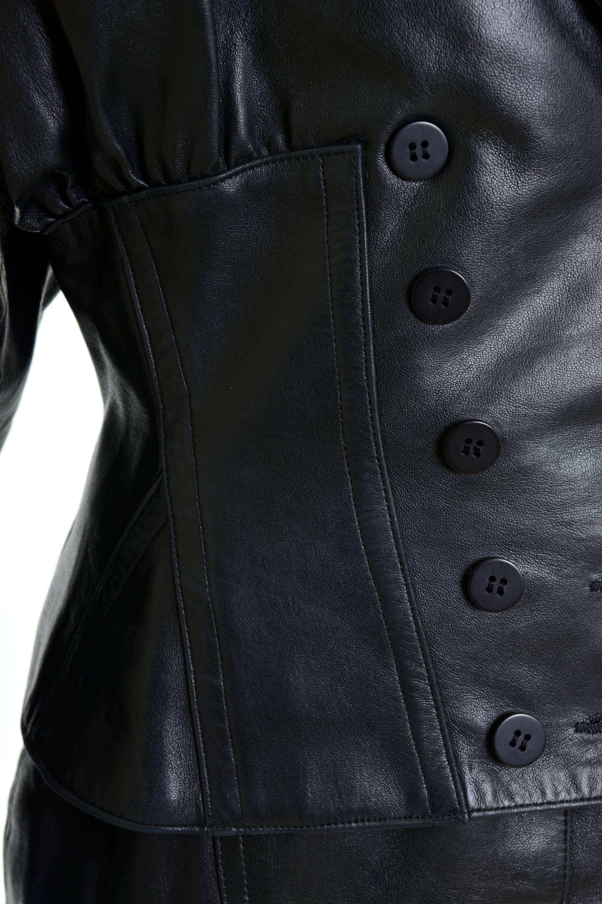 Women's 1990s Alaïa Black Leather Jacket & Skirt For Sale