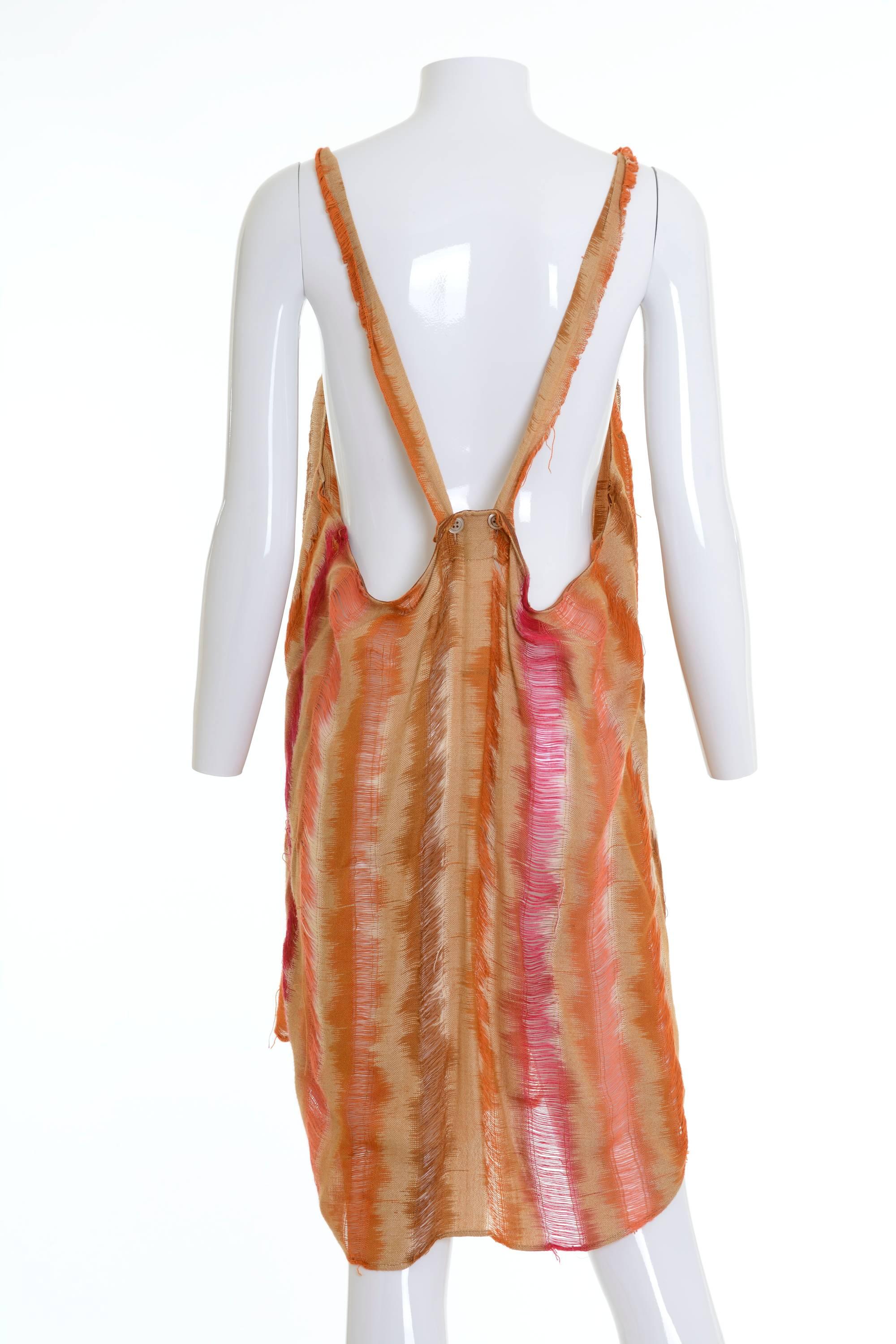 1990s ROMEO GIGLI Orange Abstract Striped Print Summer Dress In Good Condition In Milan, Italy