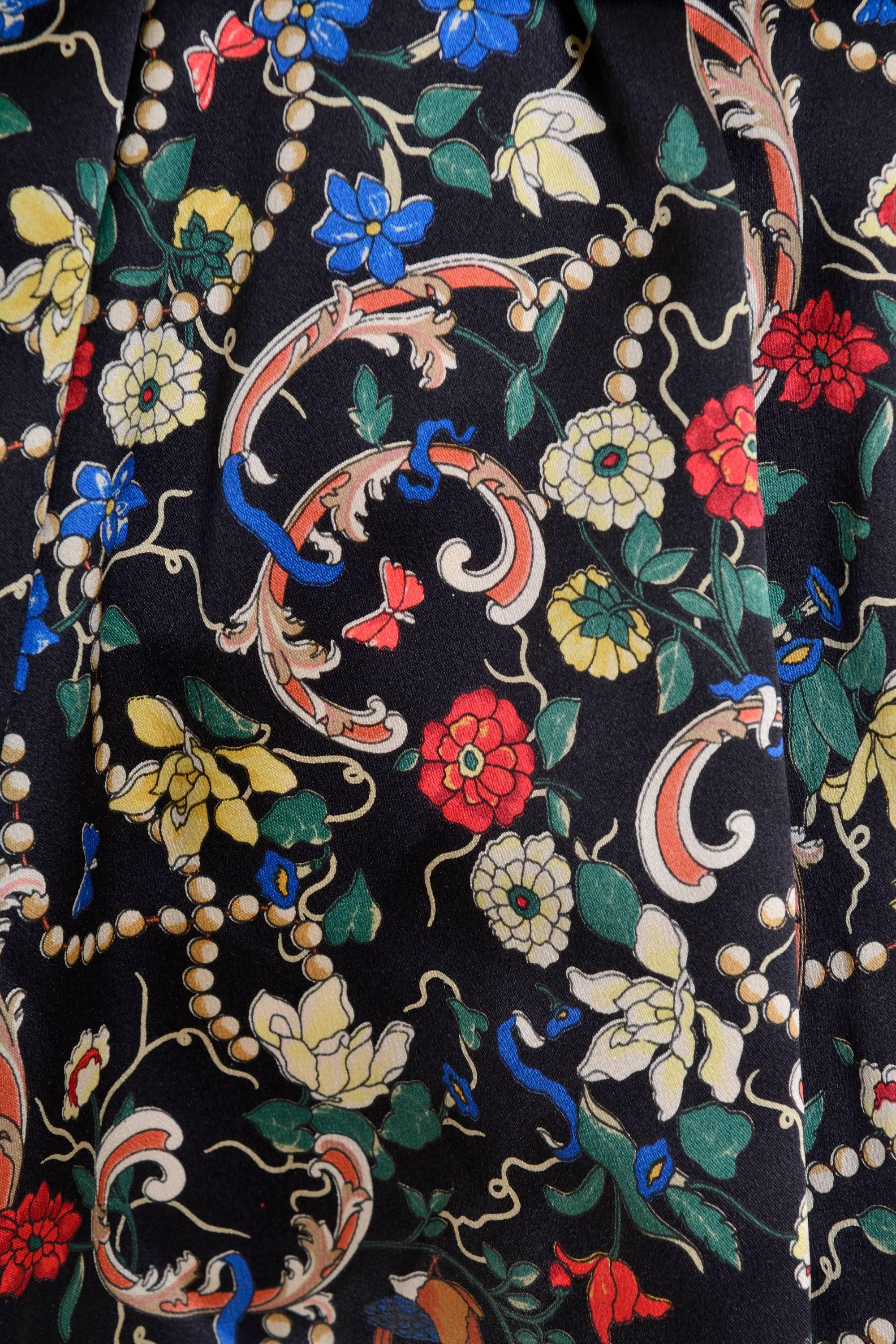 Women's 1980s MILA SCHÖN Floral Print Fabric Silk Blouse 