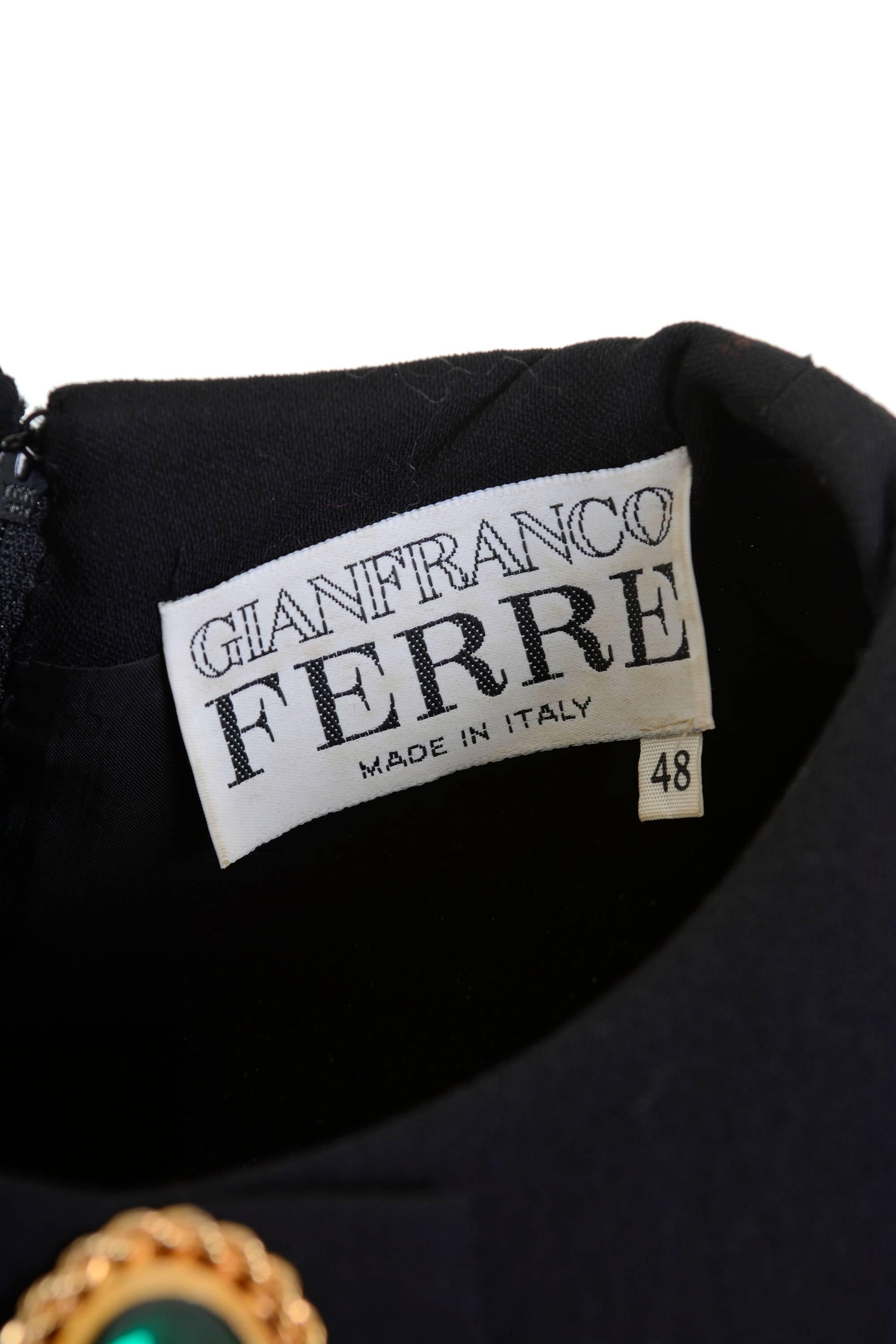 1990s Gianfranco Ferrè Black Wool Decorative Buttons Dress For Sale 1