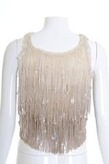 1920s Antique Cream Shades Beadeds Fringe Top Blouse