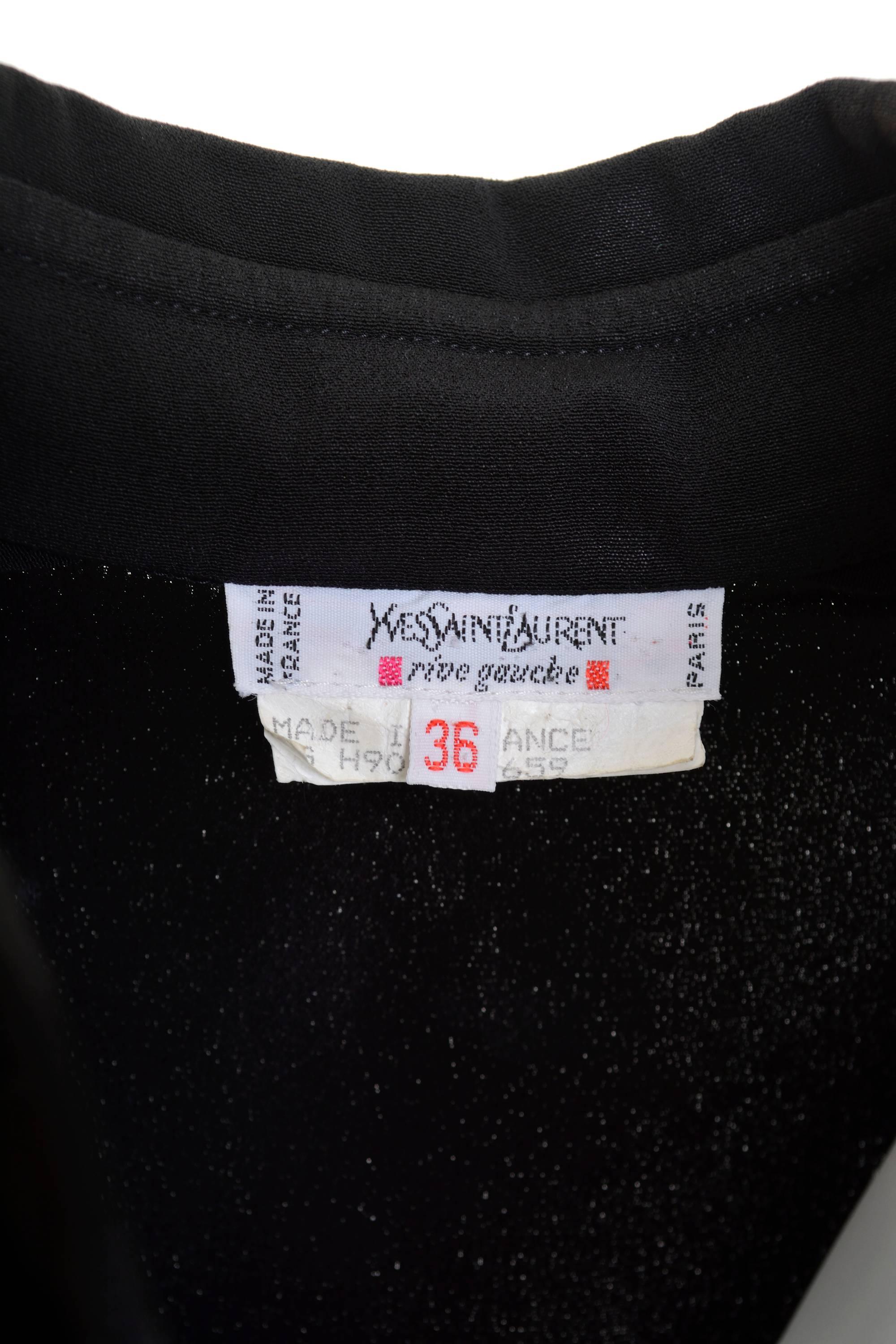 1980s SAINT LAURENT Rive Gauche Black Silk Blouse Shirt For Sale 1