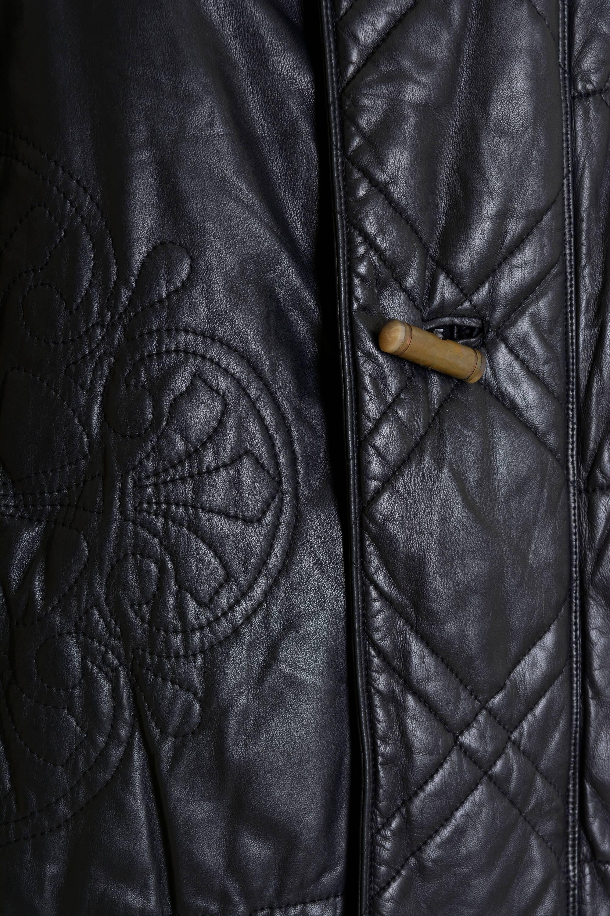 Black 1980s GIANNI VERSACE Long Leather Hooded Jacket For Sale