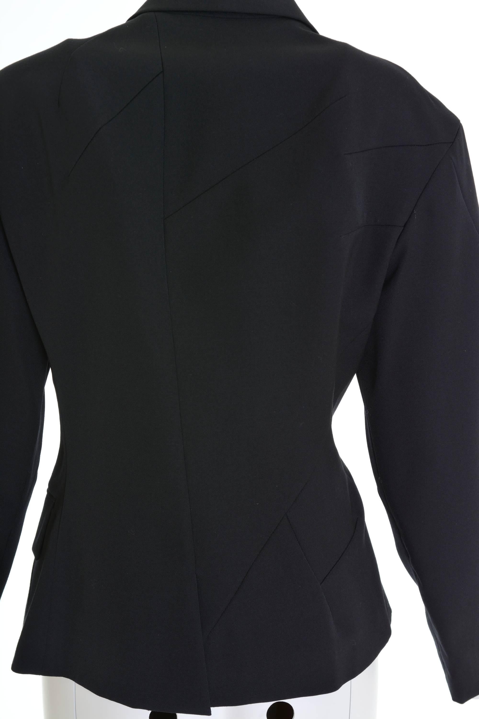 YOHJI YAMAMOTO Black Asymmetric Gabardine Blazer Jacket For Sale 1