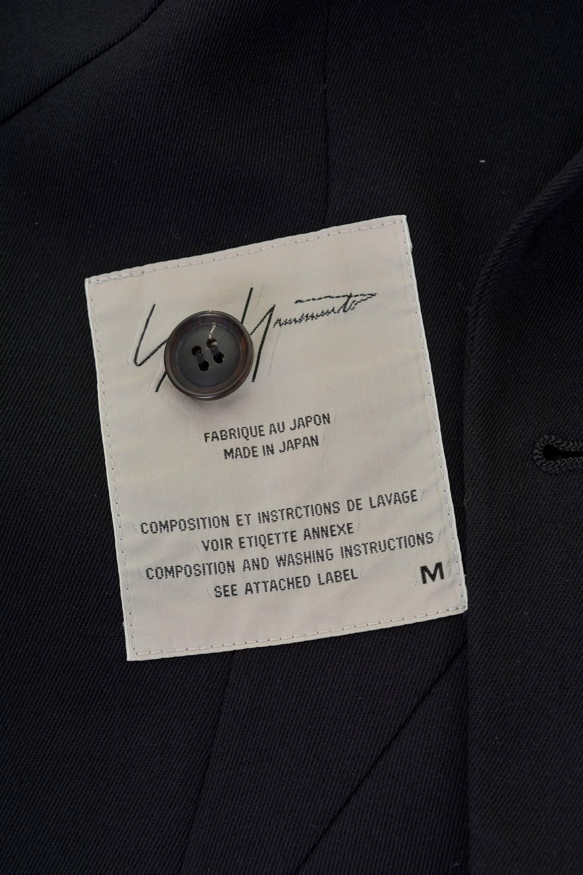 YOHJI YAMAMOTO Black Asymmetric Gabardine Blazer Jacket For Sale 2