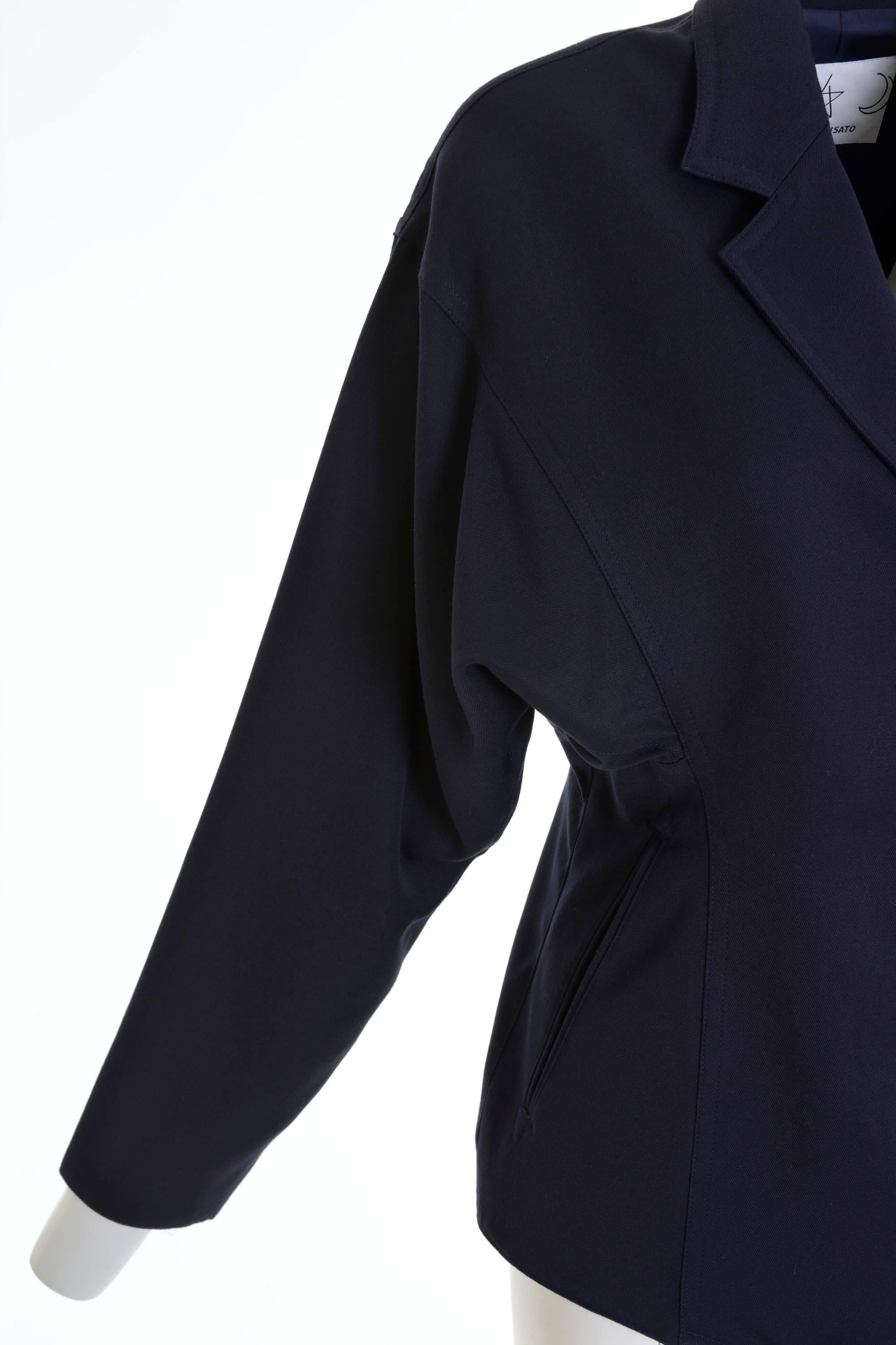 Black TumorI Chisato Navy Blue Gabardine Jacket For Sale