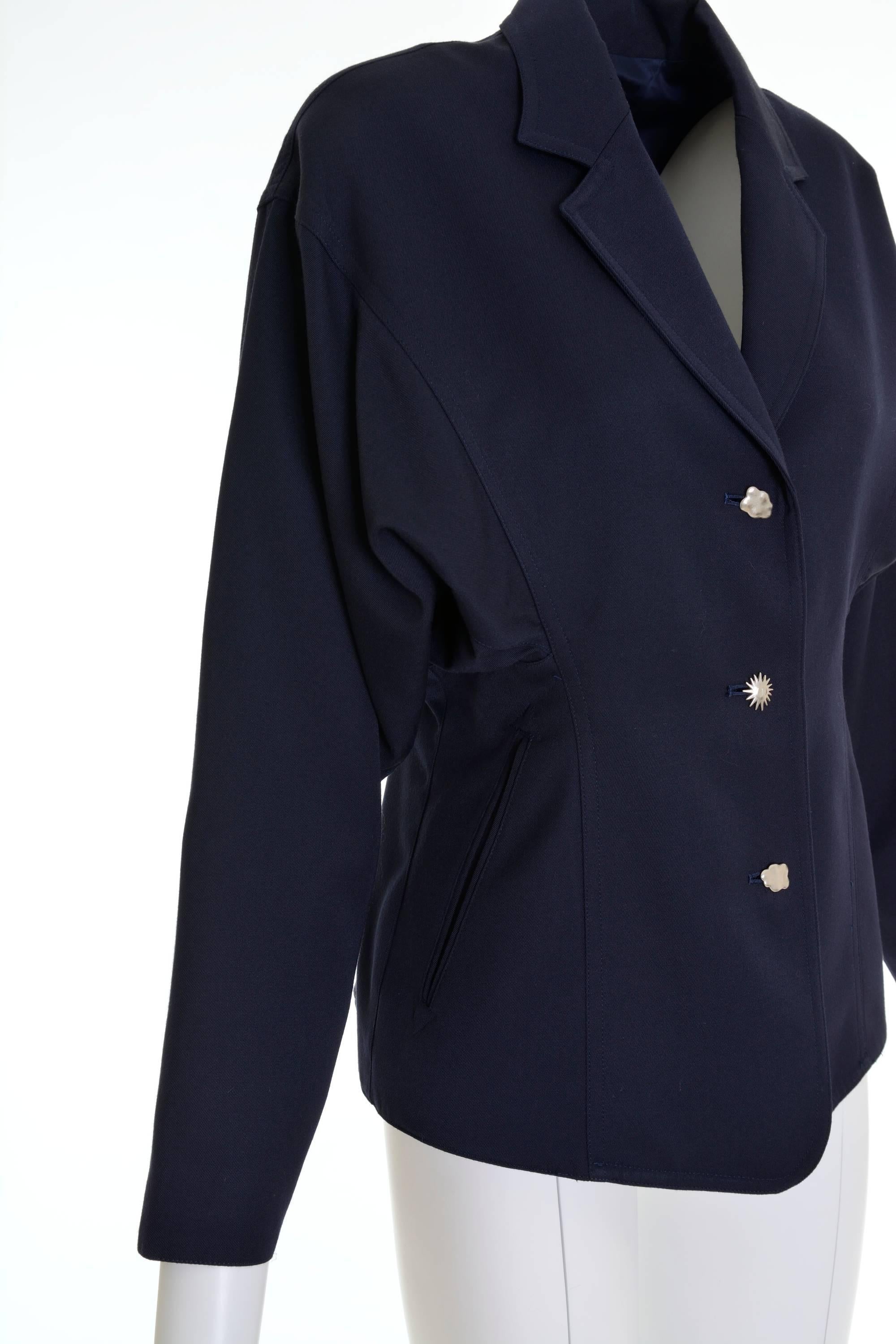 TumorI Chisato Navy Blue Gabardine Jacket In Excellent Condition For Sale In Milan, Italy