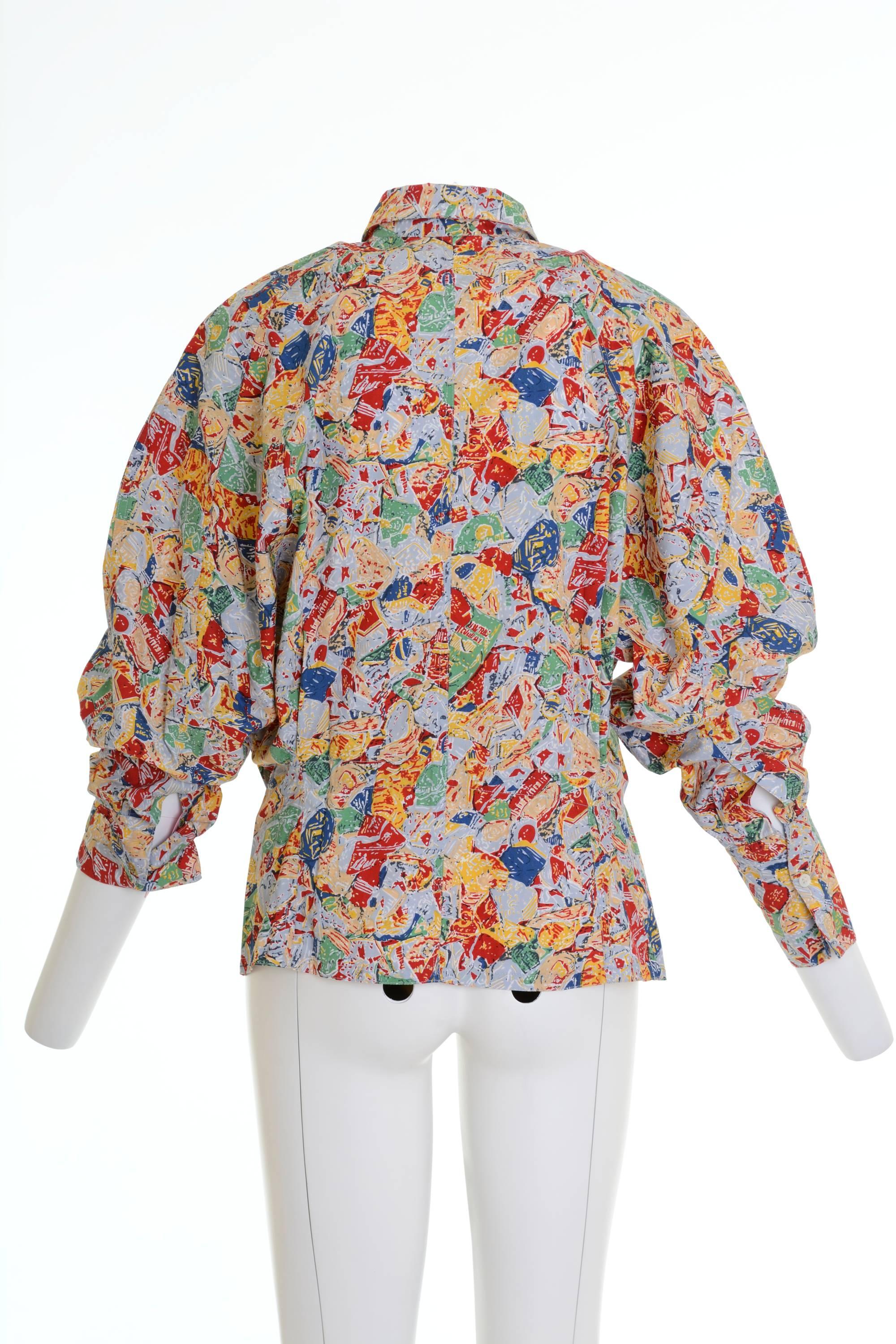 Brown 1980s Alaïa Abstract Print Cotton Oversize Shirt For Sale