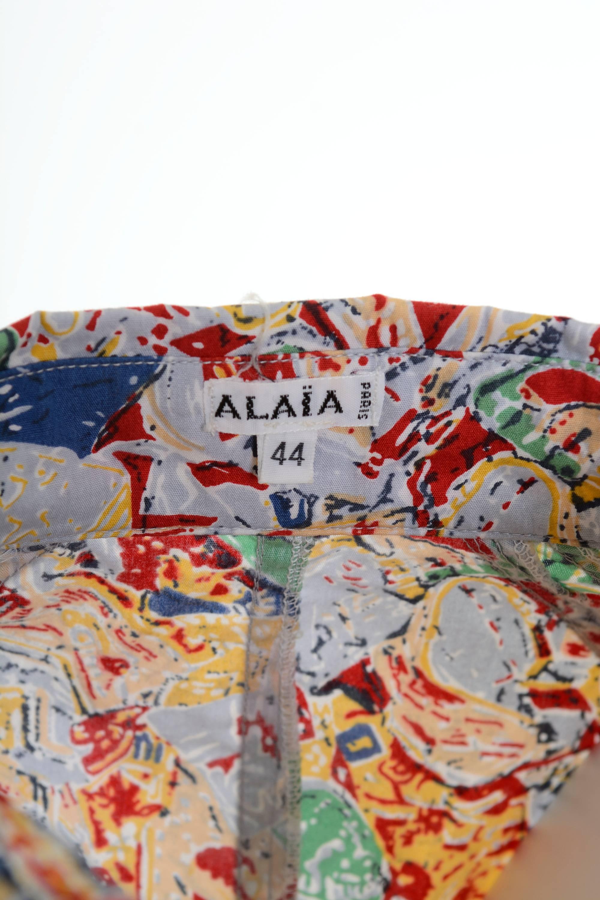 1980s Alaïa Abstract Print Cotton Oversize Shirt For Sale 3
