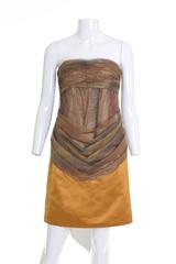 1980s CHANEL Boutique Gold Strapless Cocktail Dress