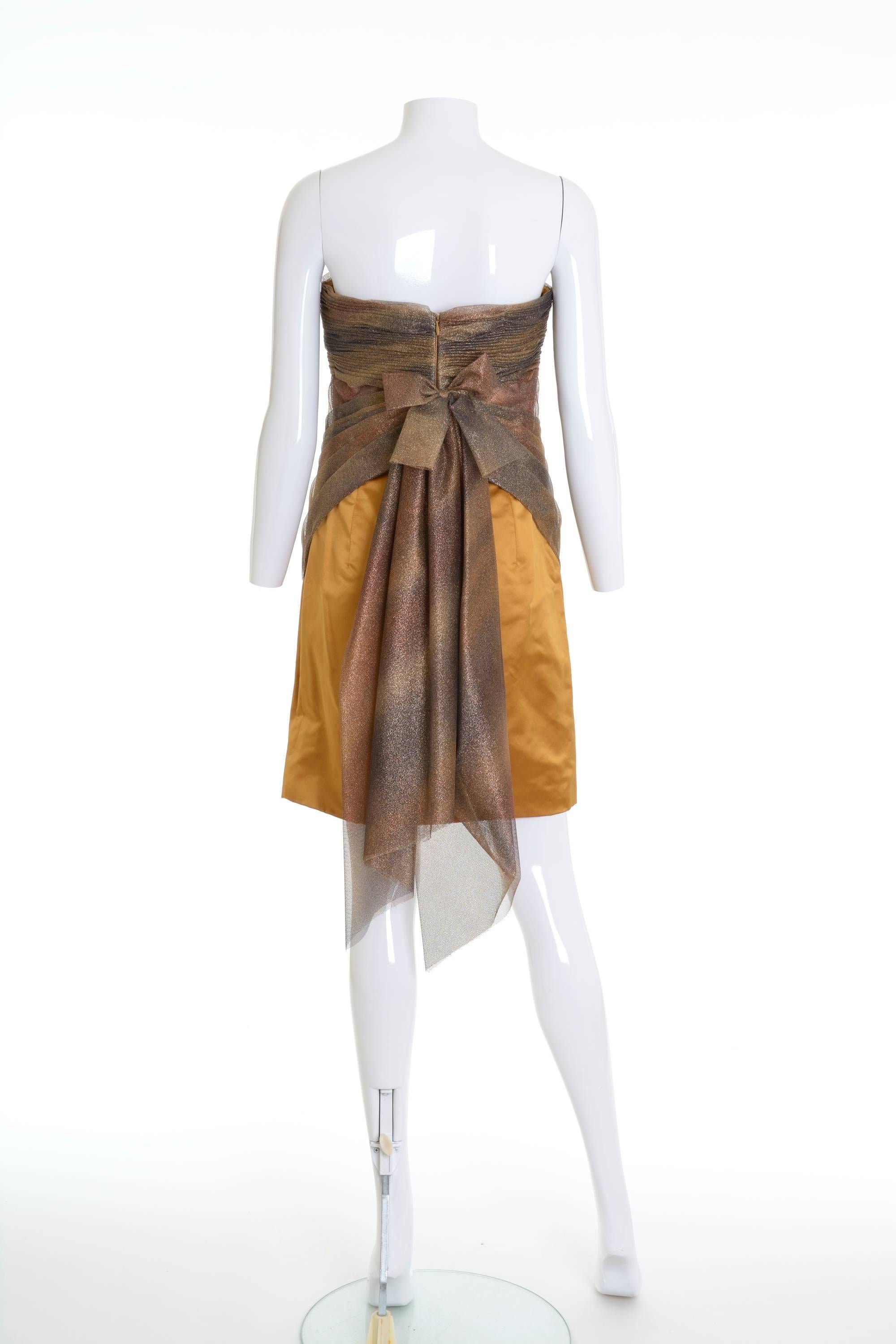 Brown 1980s CHANEL Boutique Gold Strapless Cocktail Dress For Sale