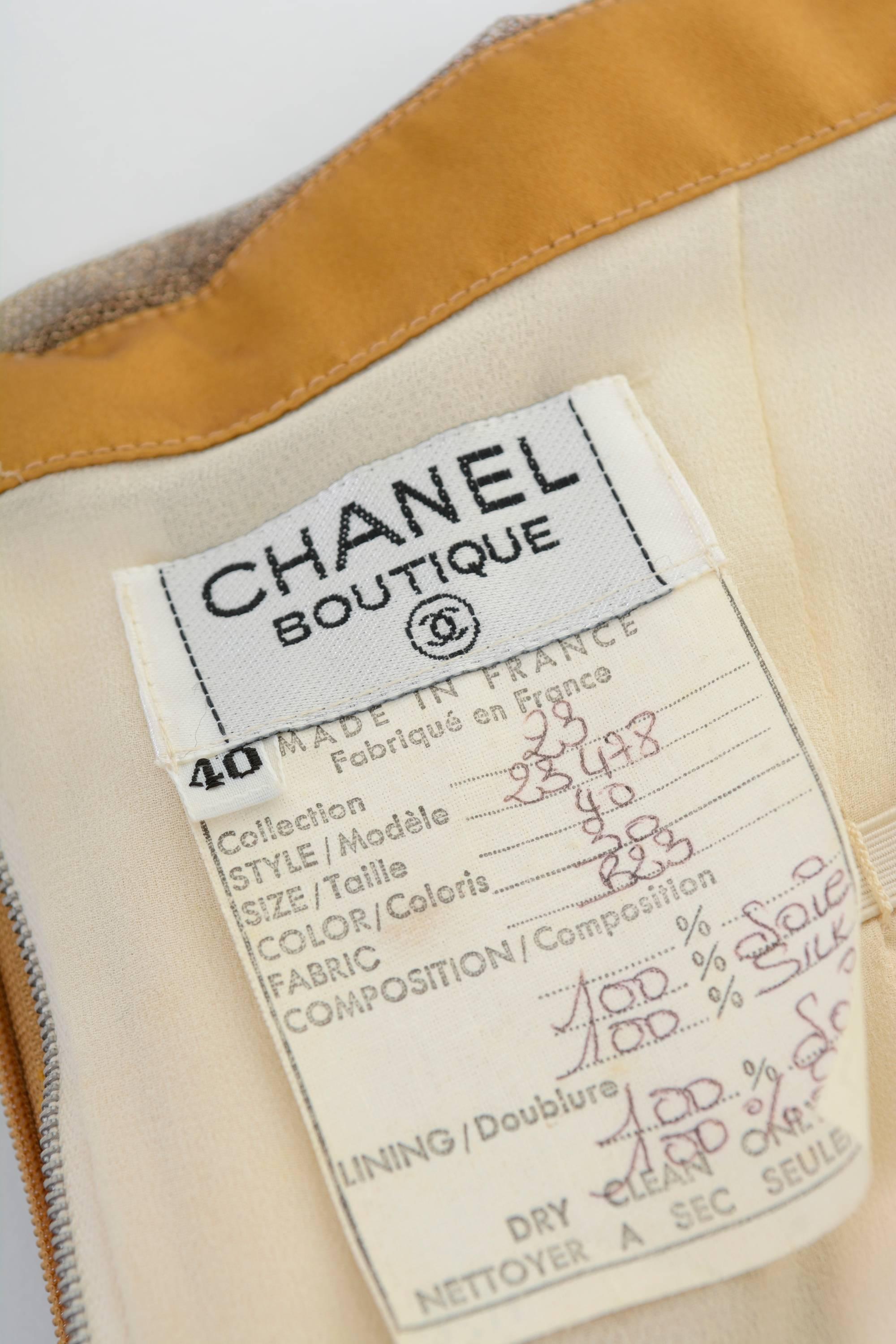 1980s CHANEL Boutique Gold Strapless Cocktail Dress For Sale 2
