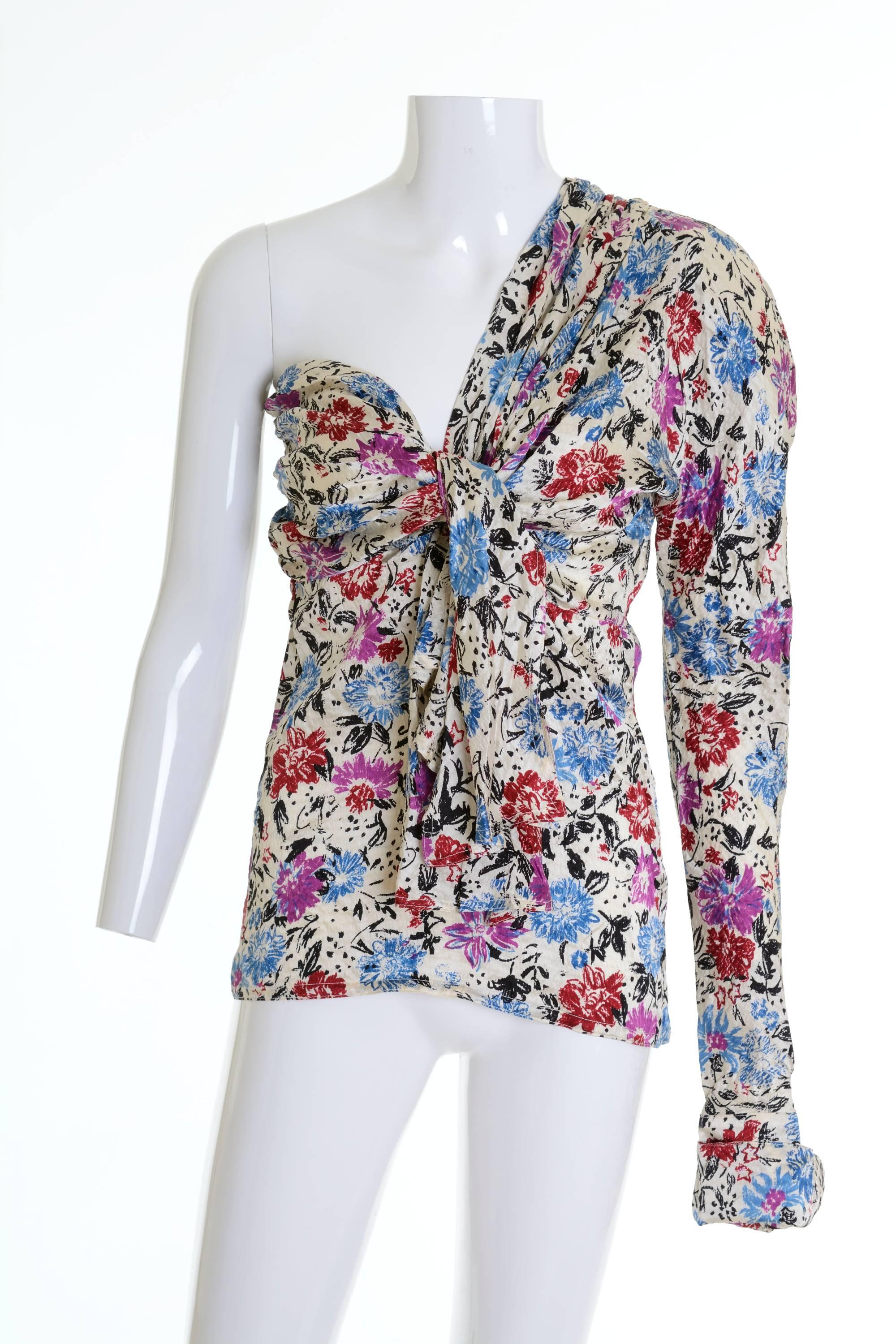 1980s GIANNI VERSACE Silk Floral Print One Shoulder Shirt In Good Condition In Milan, Italy