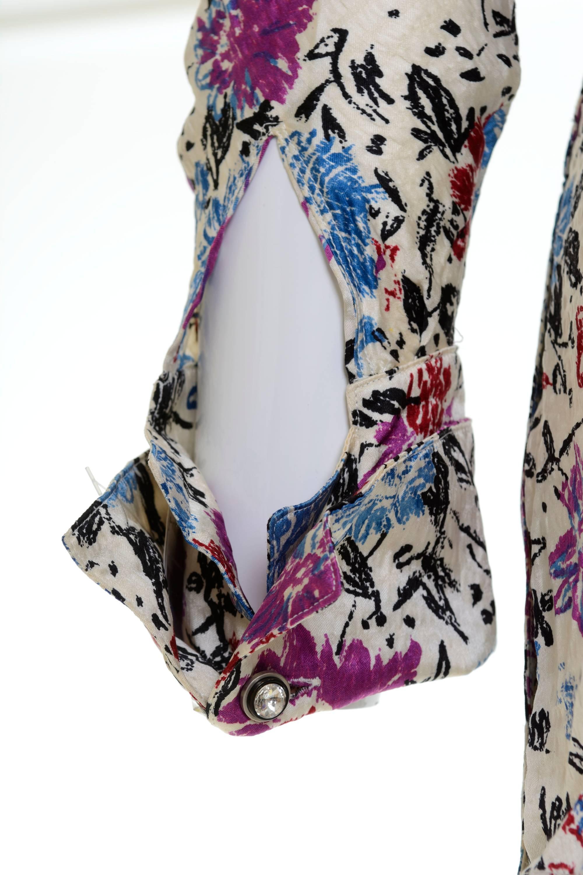 Women's 1980s GIANNI VERSACE Silk Floral Print One Shoulder Shirt