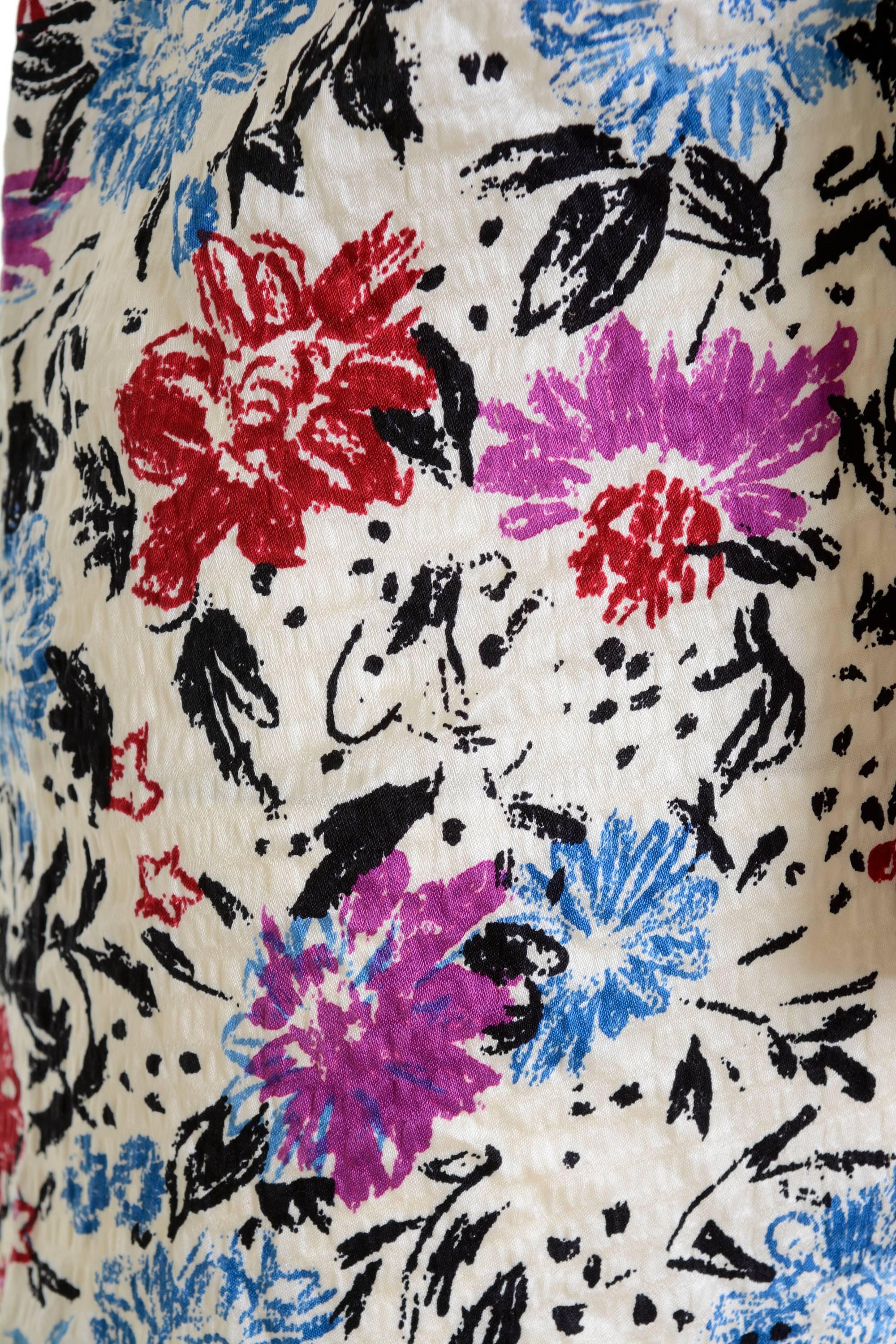 1980s GIANNI VERSACE Silk Floral Print One Shoulder Shirt 1
