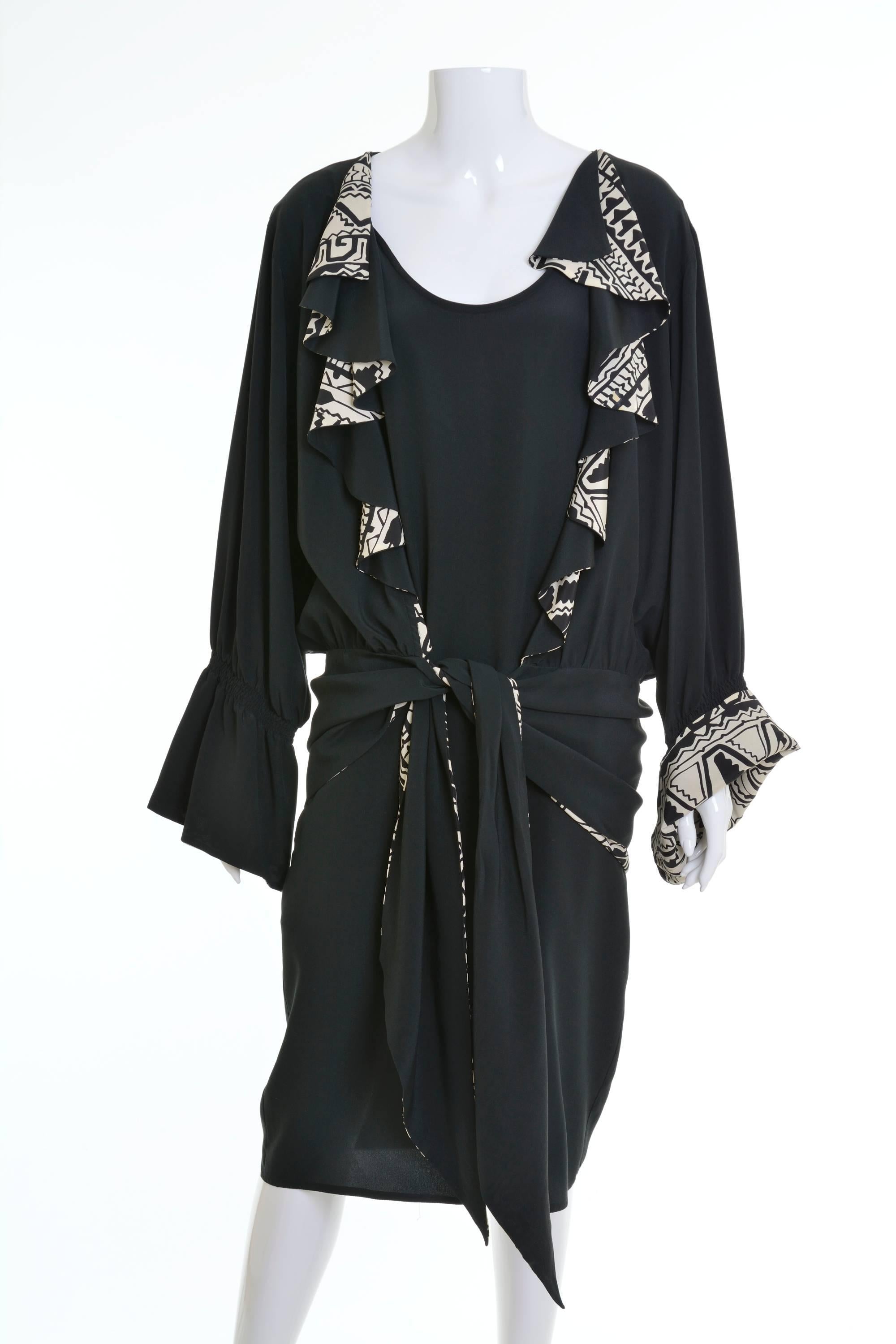 1980s CADETTE Black Silk Cocktail Dress For Sale 2