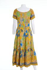 1970s Floral Print Flounced Boho Long Dress