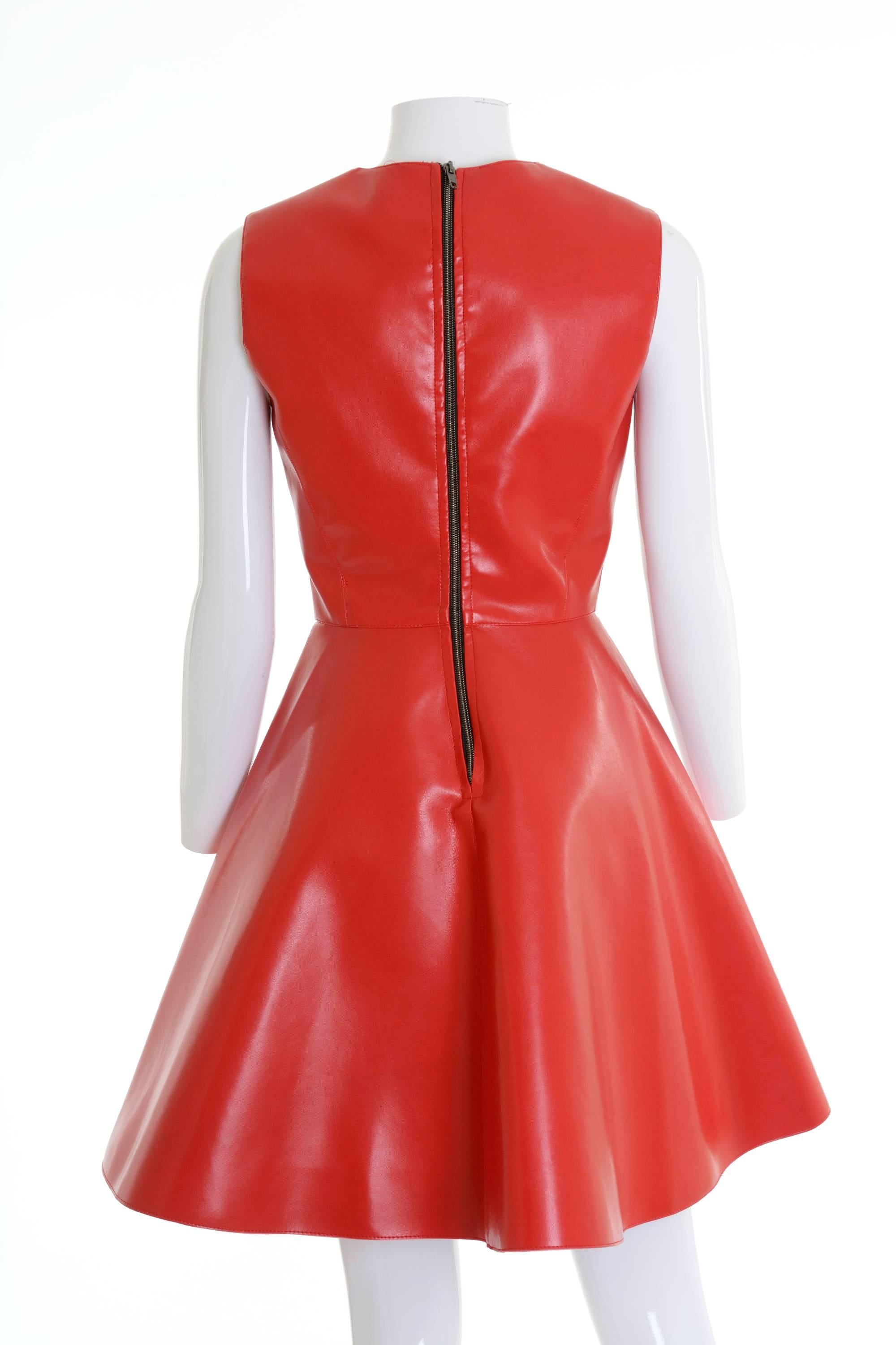 red vinyl dress