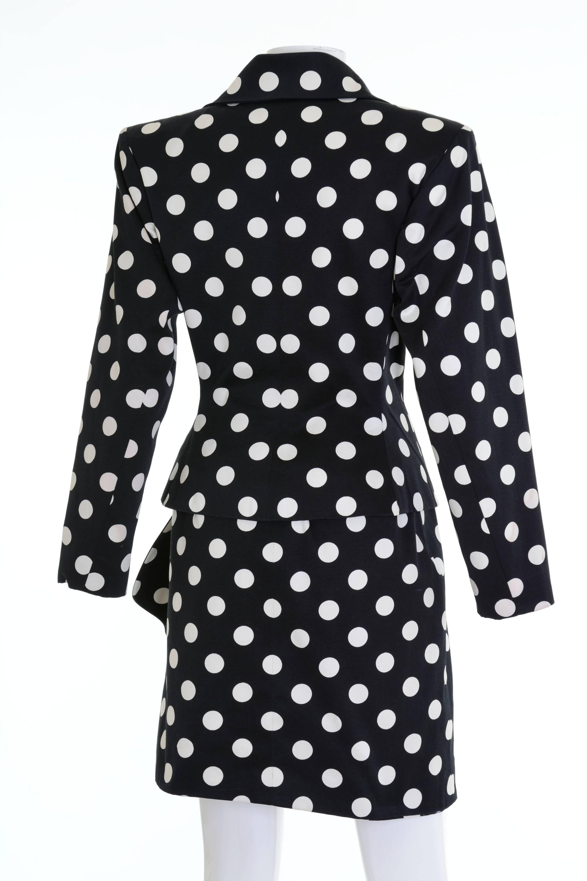 1990s YVES SAINT LAURENT Rive Gauche Black Polka Dots Suit Skirt In Excellent Condition In Milan, Italy