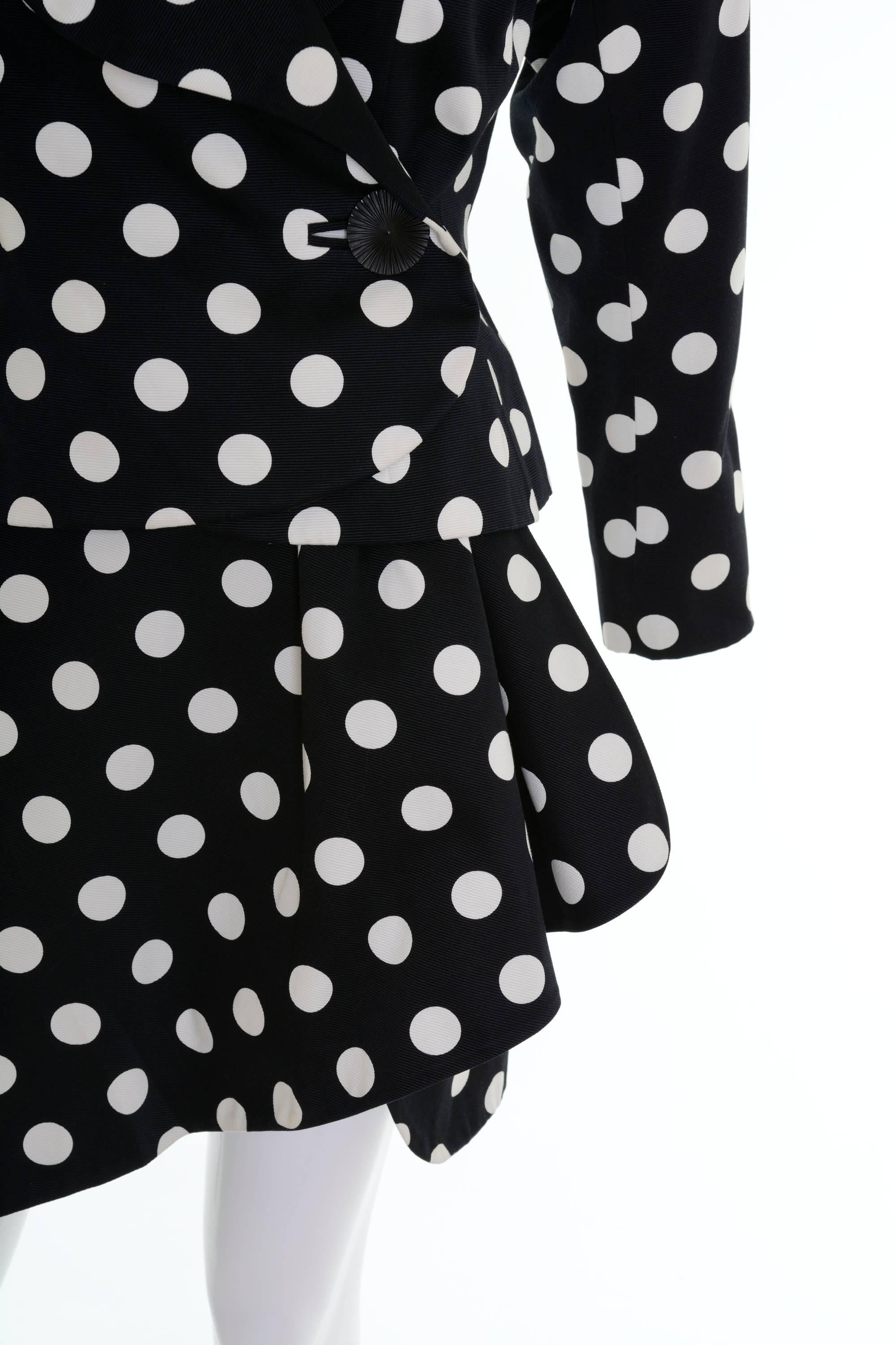 Women's 1990s YVES SAINT LAURENT Rive Gauche Black Polka Dots Suit Skirt