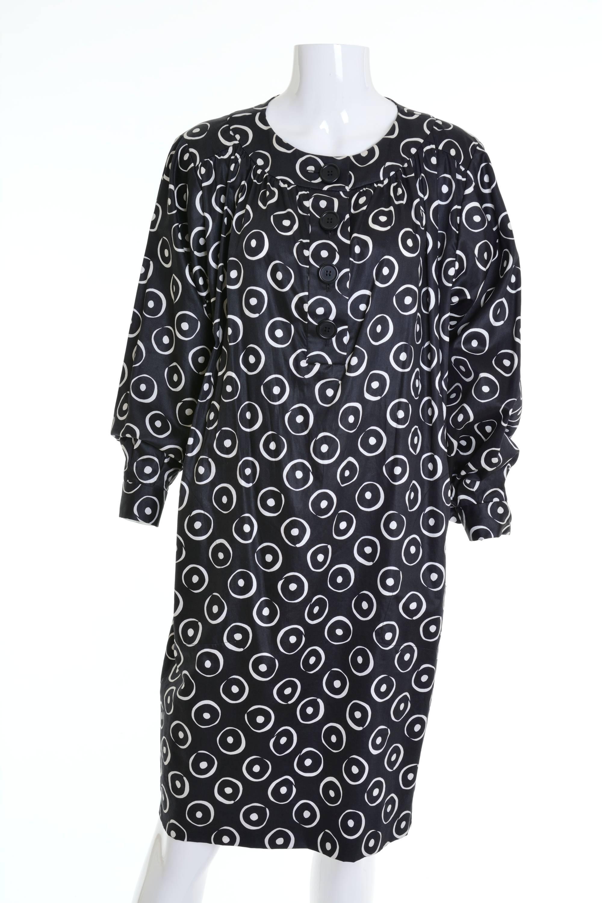 1980s YVES SAINT LAURENT Rive Gauche Black and White Cotton Dress In Excellent Condition For Sale In Milan, Italy