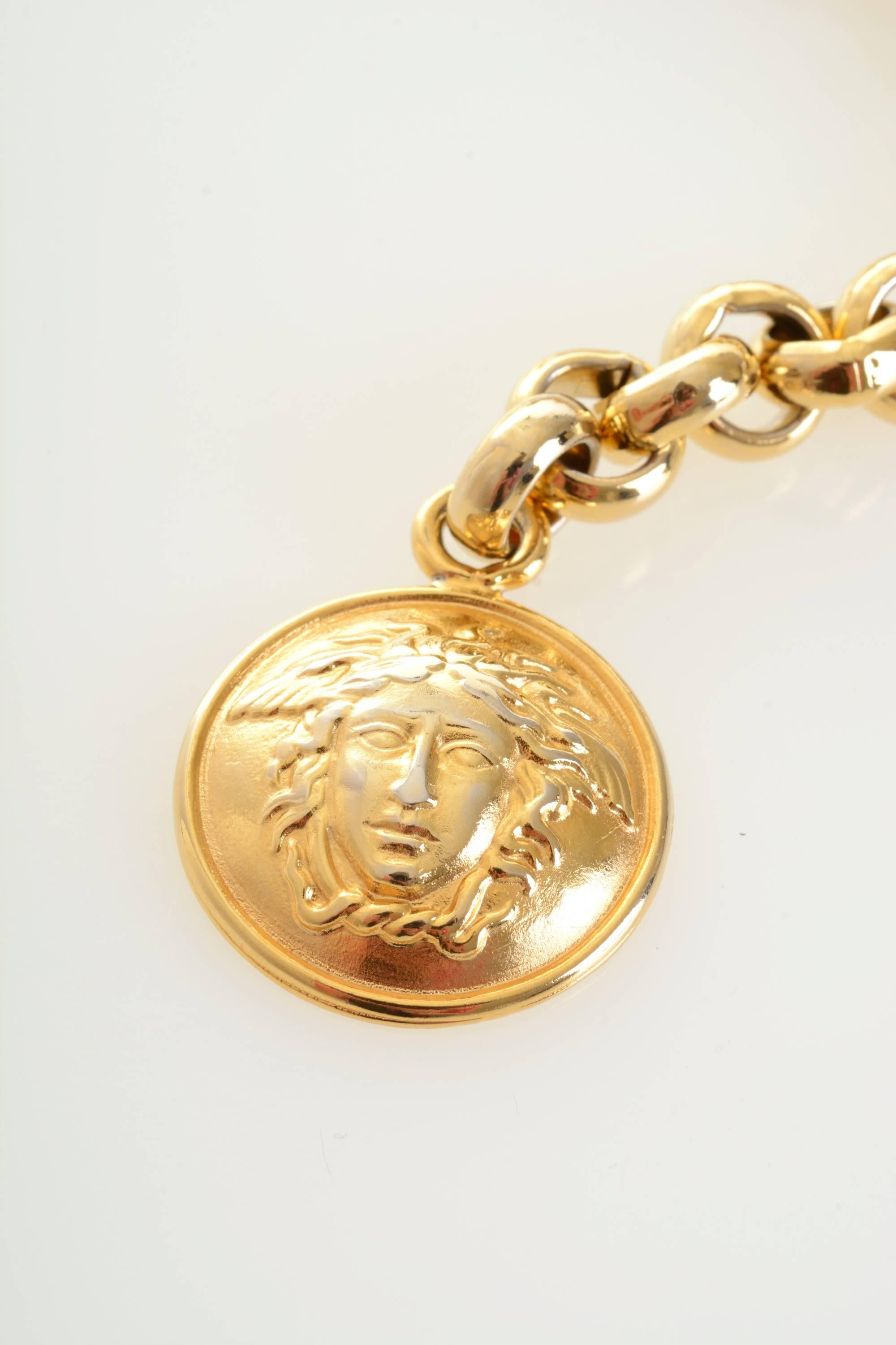 Women's or Men's 1990s Gianni Versace Medusa Gold Chain Belt