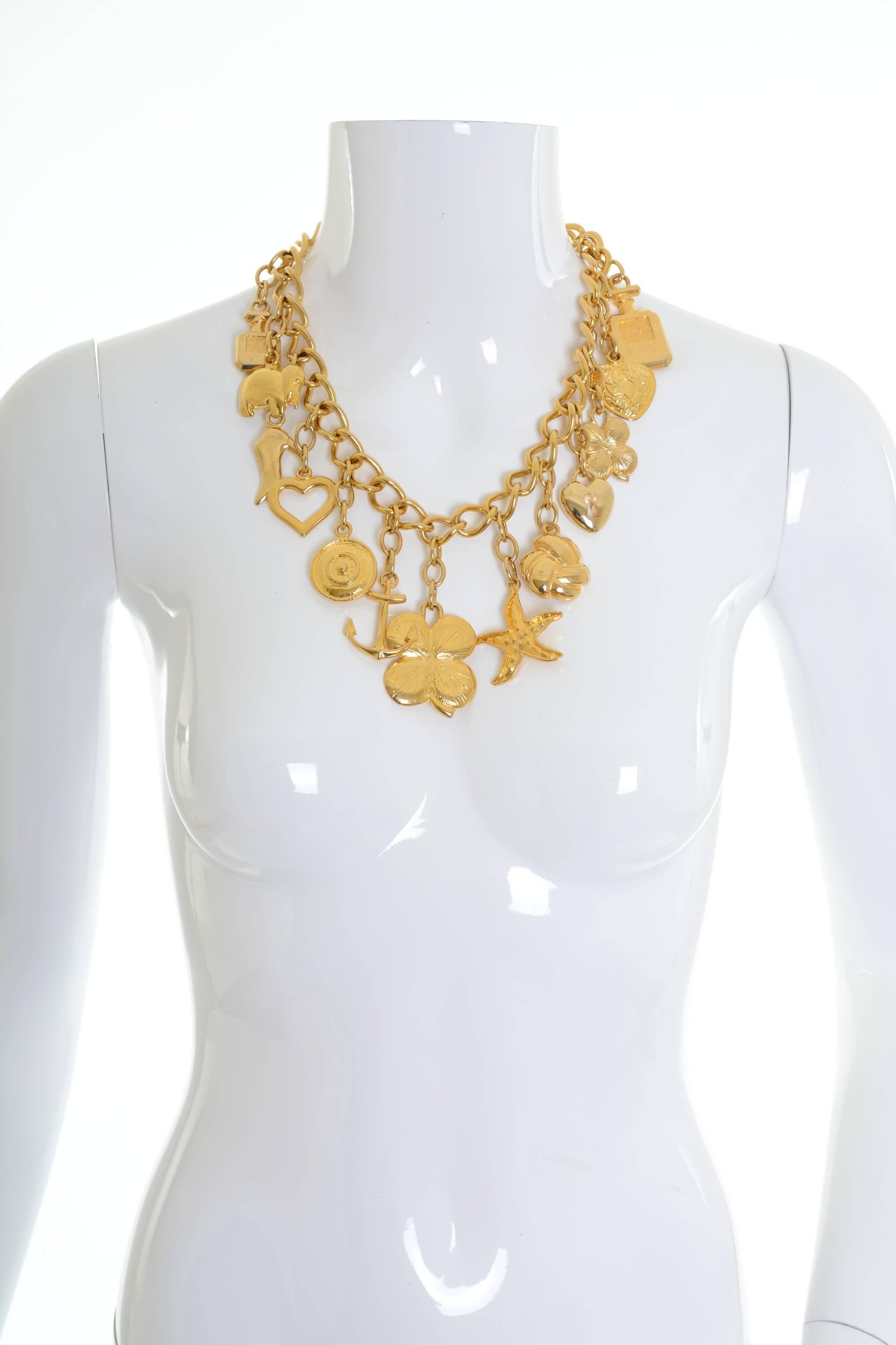 Women's 1980s UGO CORREANI Made in Italy Golden Metal Charms Chain Necklace