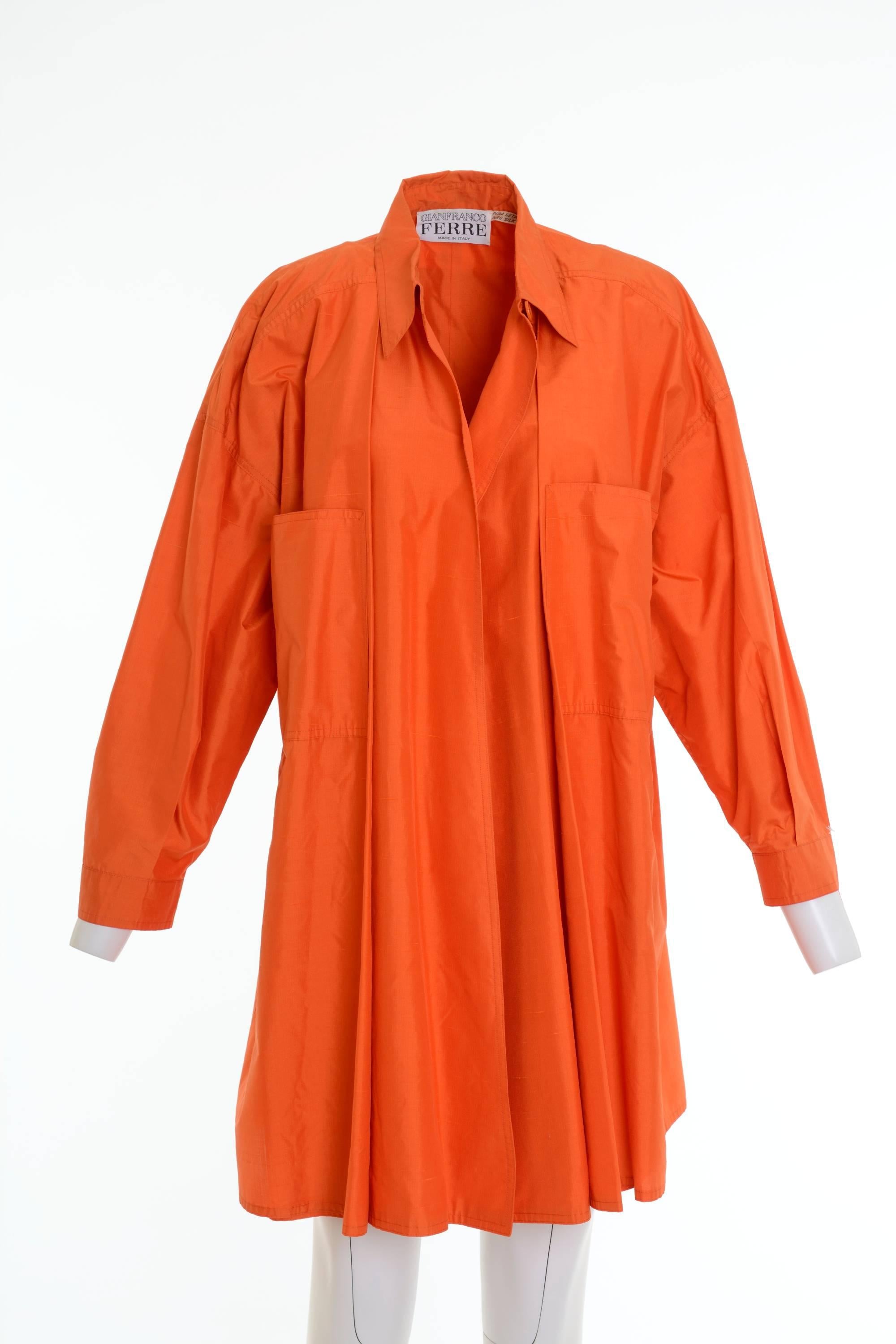 Red 1990s GIANFRANCO FERRE' Orange Silk Oversize Long Jacket