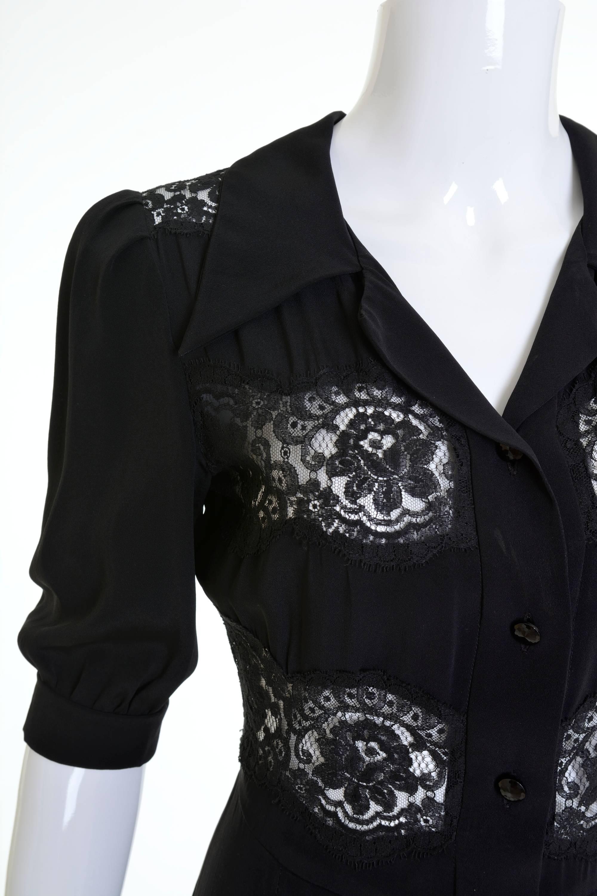 CHRISTIAN AUJARD 1970s does 1940s Black and Lace Dress In Excellent Condition In Milan, Italy