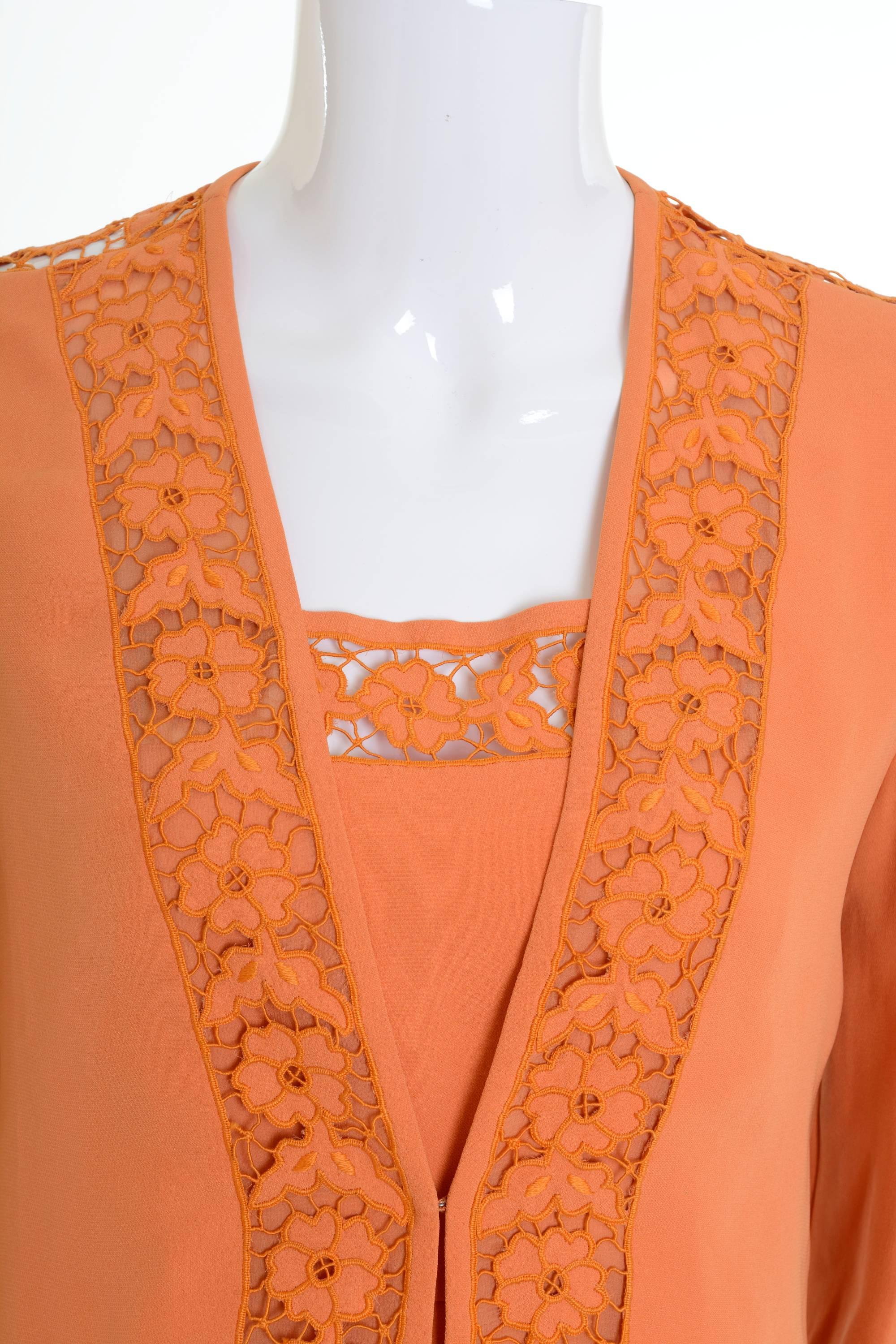 1970s LANCETTI Orange Skirt Suit with Top  For Sale 1