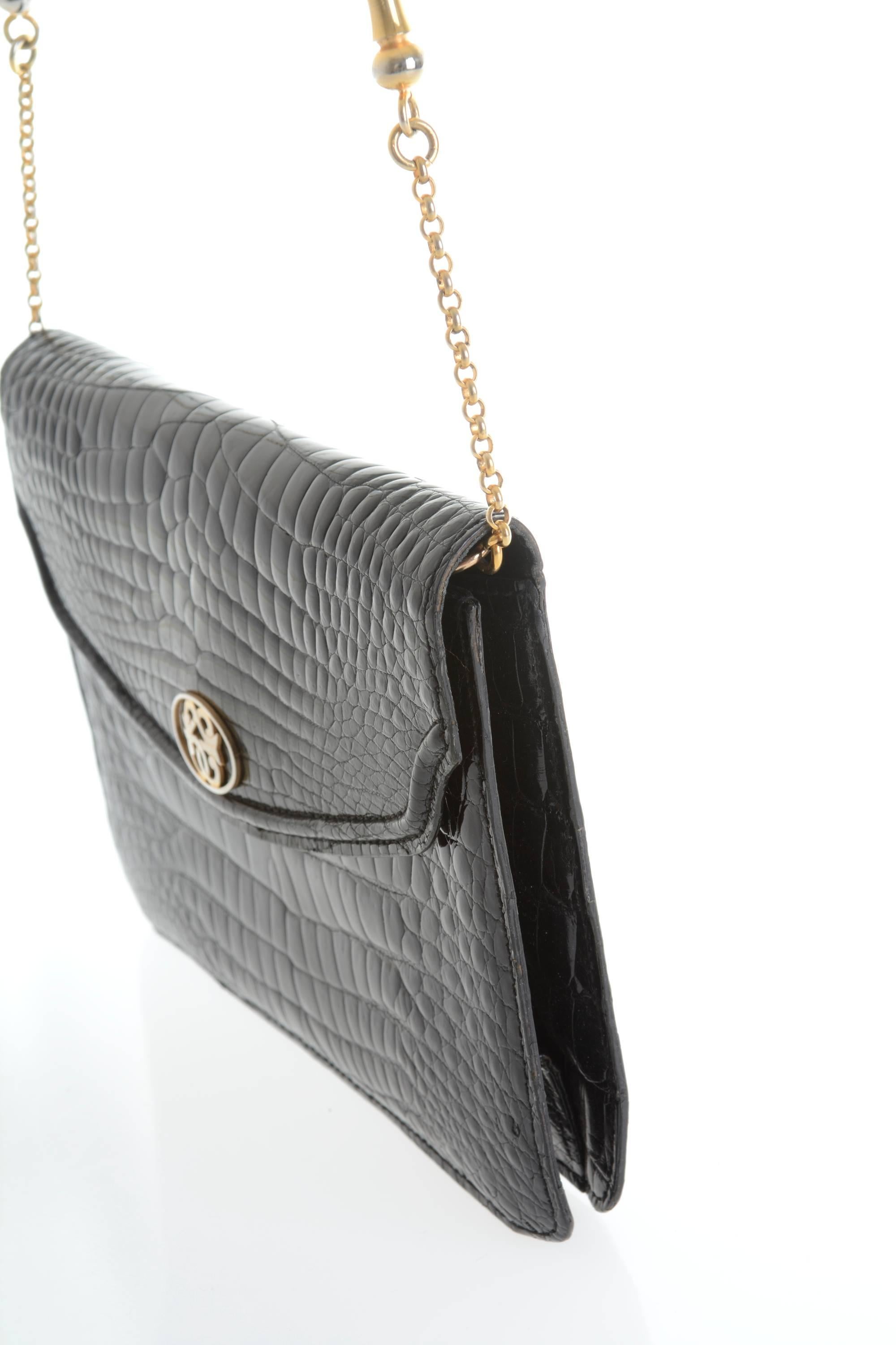 1960s PIROVANO Italian Couture Black Crocodile Clutch Shoulder Bag For Sale 1