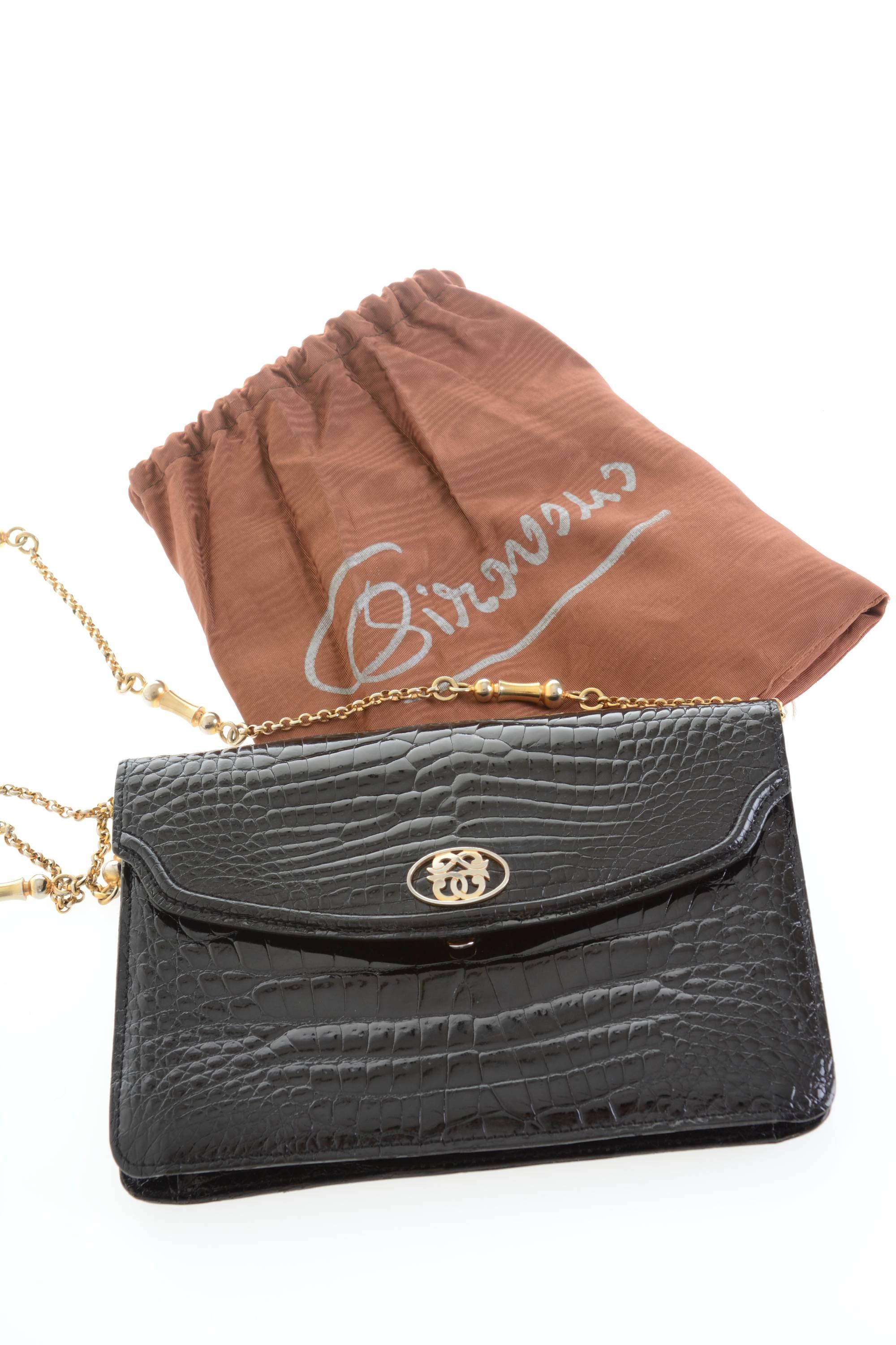 1960s PIROVANO Italian Couture Black Crocodile Clutch Shoulder Bag For Sale 3